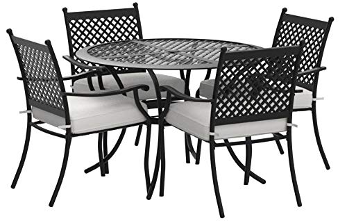 LOKATSE HOME 5-Piece Outdoor Patio Dining Set - 4 Iron Arm Chairs & Metal Table, Gray - Perfect for Backyard, Garden, Poolside & Patio Relaxation