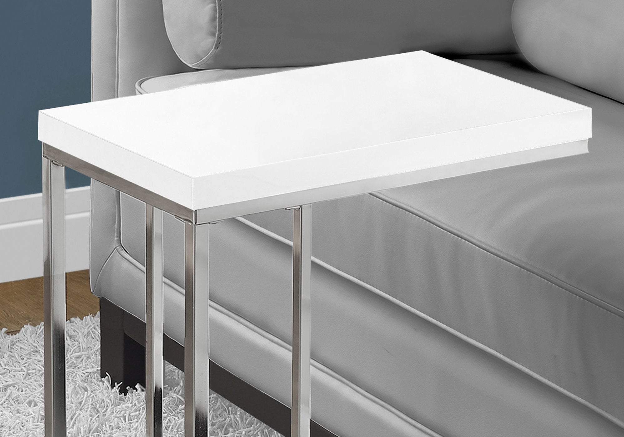 Modern Glossy White Accent Table with Chrome Metal Legs - Perfect for Living Room, Bedroom, or Office Decor