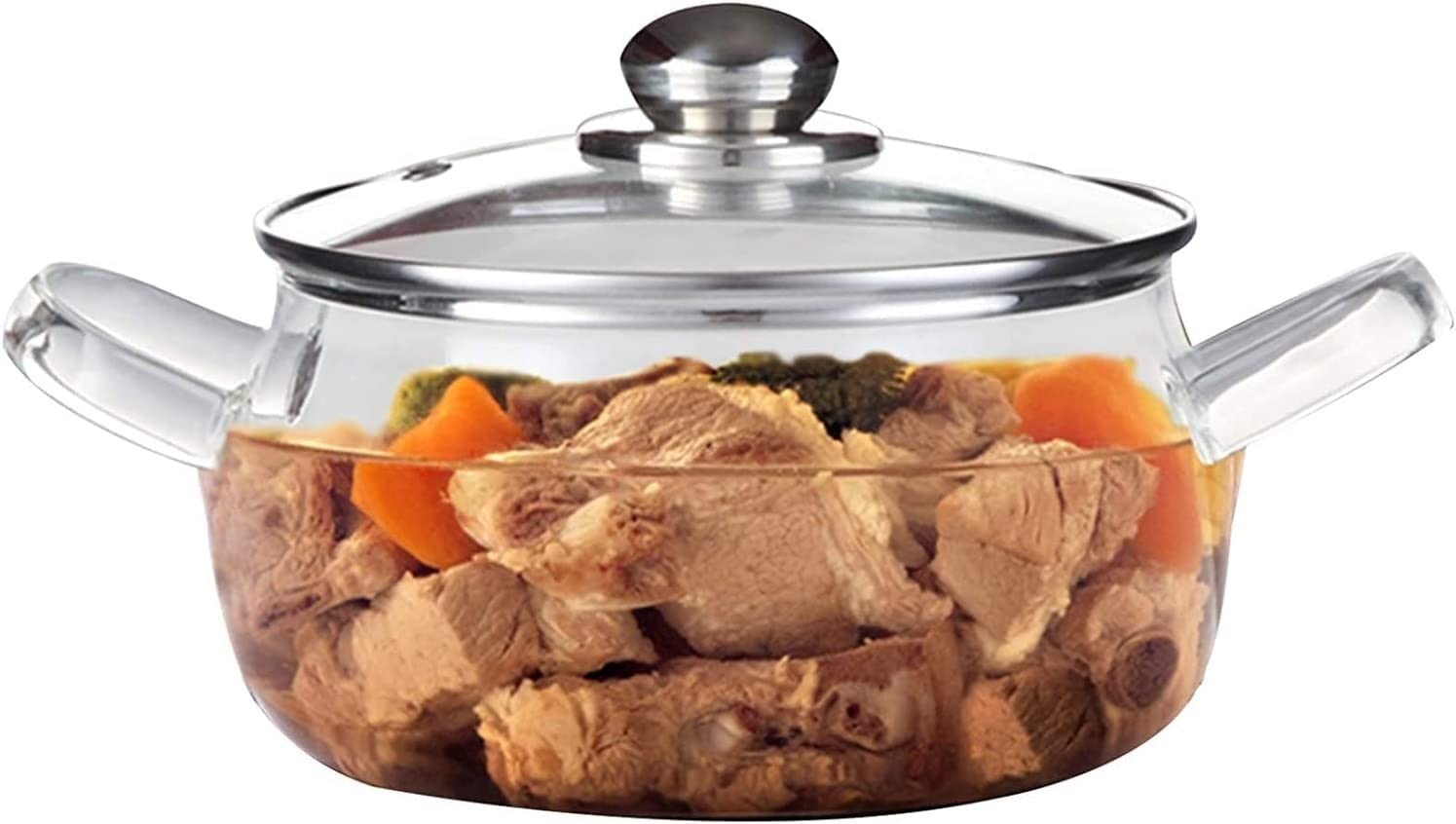 Premium Borosilicate Glass Saucepan with Lid & Handle - 1.5L Heat-Resistant Nonstick Cooking Pot for Kitchen & Restaurant Use - Transparent Glass Cookware (Clear) - Perfect for Simmering, Boiling & Serving Soups, Sauces & Stews