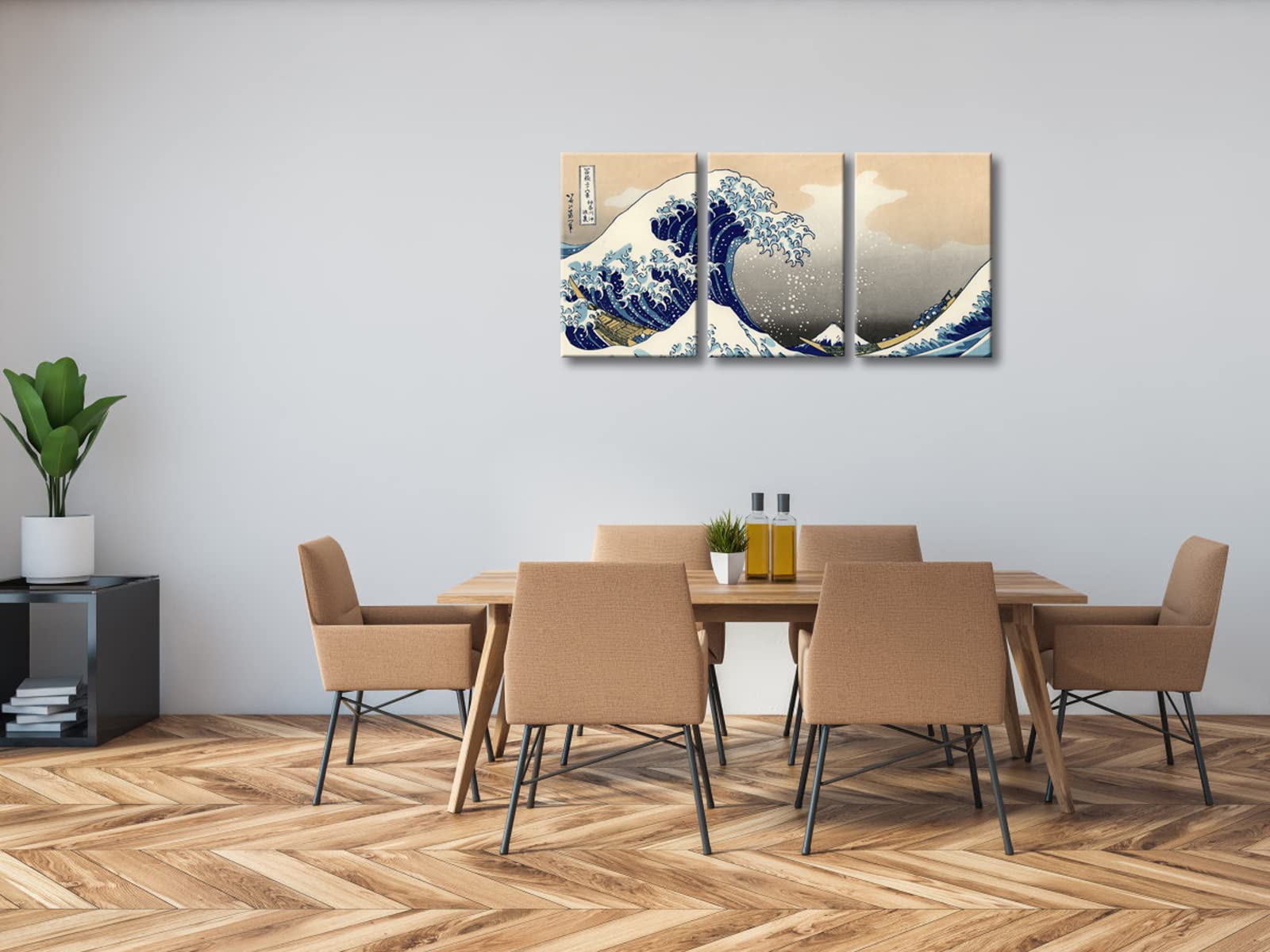 Wieco Art Great Wave of Kanagawa by Katsushika Hokusai - 3 Piece Modern Stretched Canvas Prints, Abstract Ocean Painting Wall Art for Home & Office Decor - Perfect for Living Room, Bedroom or Workspace
