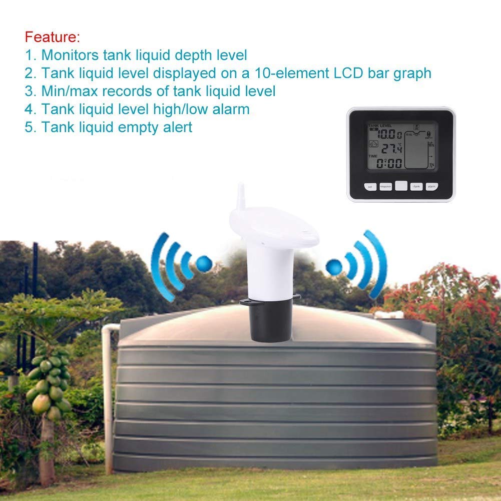 Ultrasonic Water Level Meter with Temperature Sensor - Digital Display Tank Depth Gauge for Water Storage, Pools, and Industrial Liquid Monitoring
