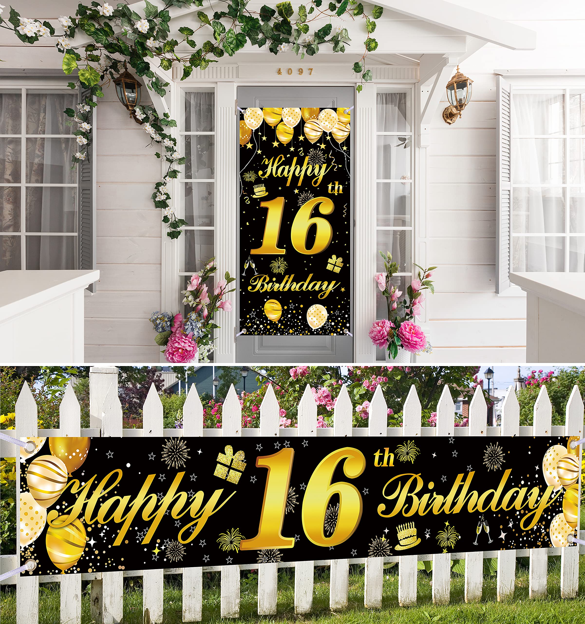 16th Happy Birthday Door Banner - Birthday Party Decorations for Men, Teens & Boys - Custom Backdrop for Sweet 16 Celebrations, Graduation Parties & Special Events