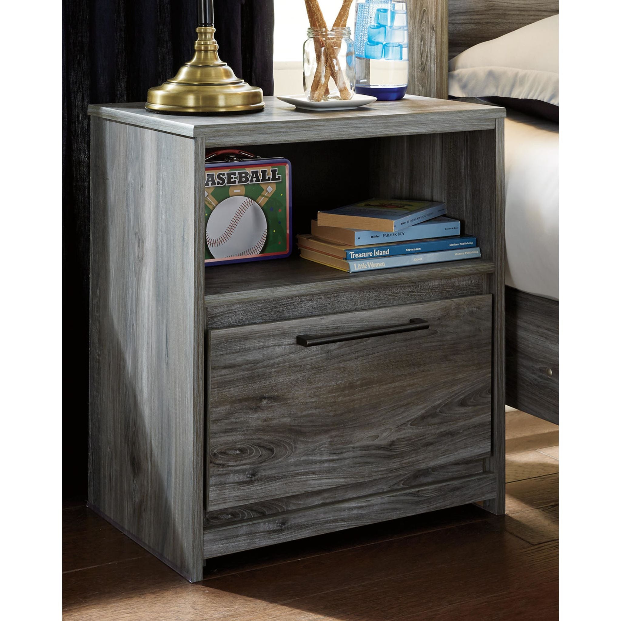 Baystorm Nightstand with Drawer - Modern Gray Bedside Table for Bedroom, Living Room, or Office - Compact Storage Solution for Small Spaces