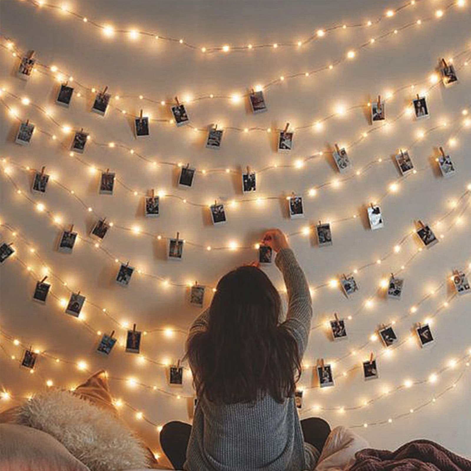20 LED String Lights with Clips - Hanging Artwork Photos Memos Paintings - Window Curtain Wall Lights for Bedroom Dorm Home Décor - Perfect for DIY Displays and Cozy Ambiance