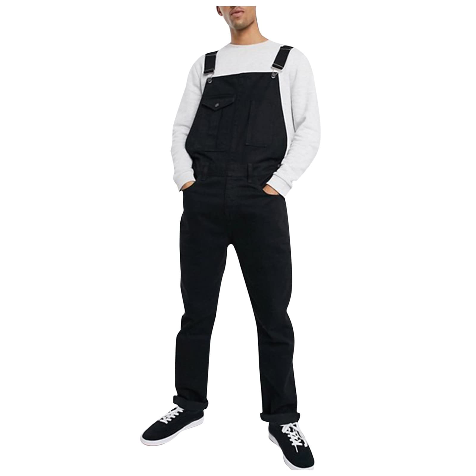 Slim Fit Stretch Denim Overalls for Men - High Waisted Full Length Pencil Pants with Pockets - Casual & Sporty Style for Work, Travel & Everyday Wear