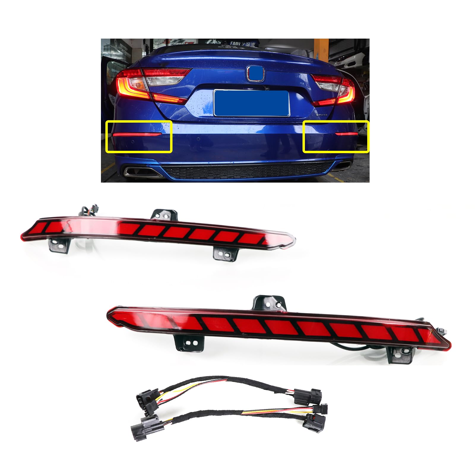 ECAHAYAKULED Rear Bumper Reflector Tail Lights with Sequential Turn Signals - Brake & Fog Lamps Kit Compatible with 2018-2022 Honda Accord 10th Gen | Enhanced Safety & Style for Night Driving & Bad Weather Conditions