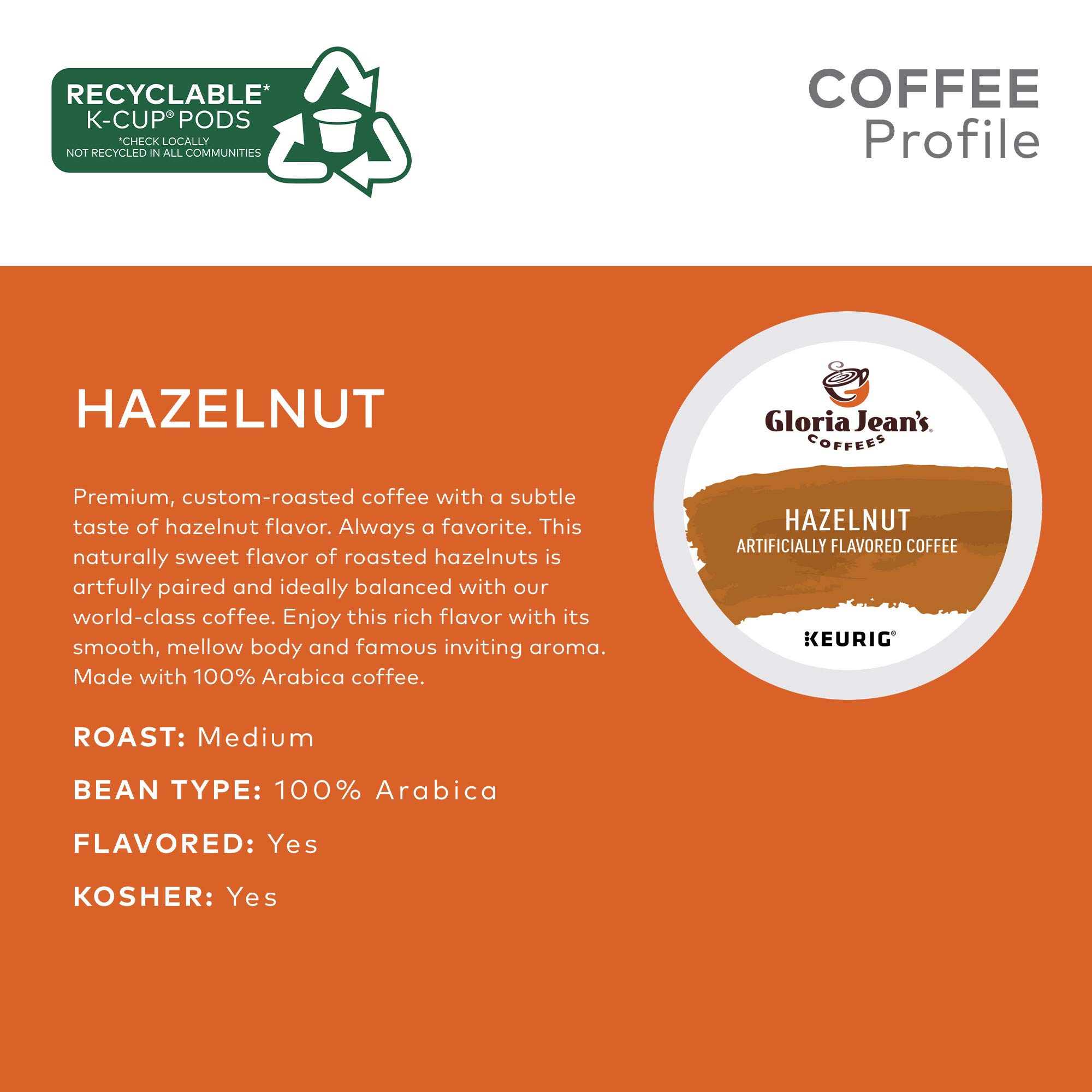 Gloria Jean's Hazelnut Flavored Medium Roast Coffee K-Cup Pods for Keurig - 72 Count Single-Serve Pack | Perfect for Office, Home & Morning Brew