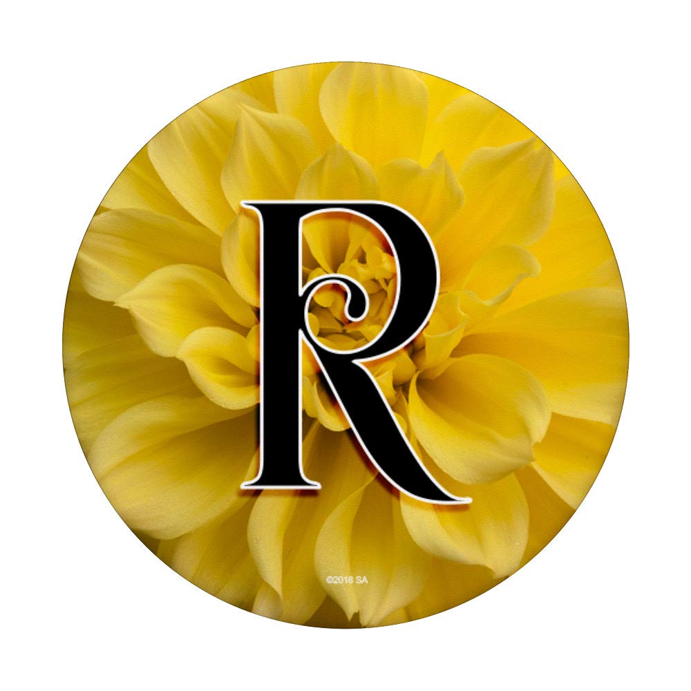 Monogram Flower Gift - Yellow Dahlia Letter R PopSockets Phone Grip & Stand for iPhone, Samsung, Tablets - Perfect for Gifts, Office Use & Travel Accessories
