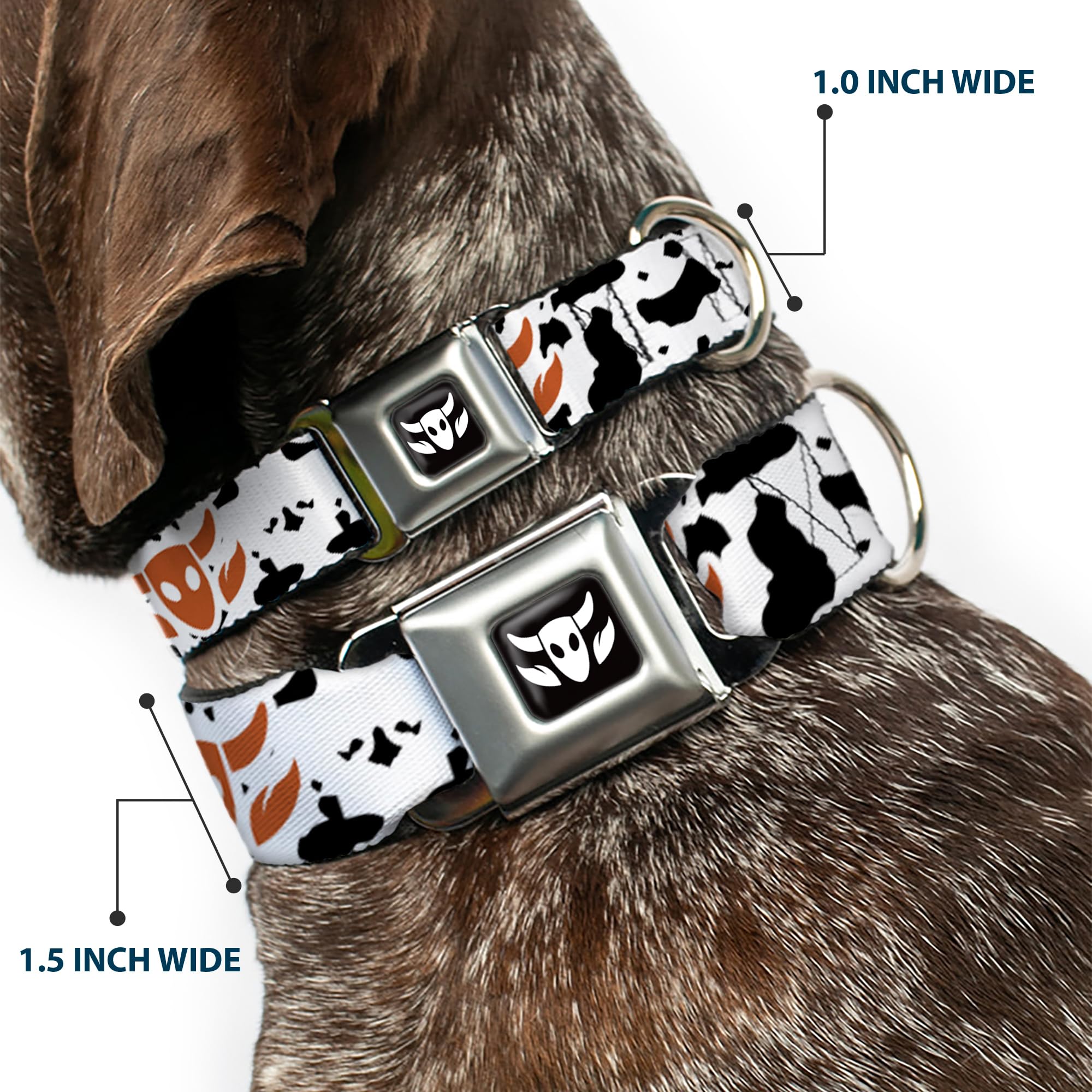 Buckle-Down Dog Collar with Seatbelt Buckle - Toy Story Woody Bounding Cowboy Design in White, Black & Brown - 1.5