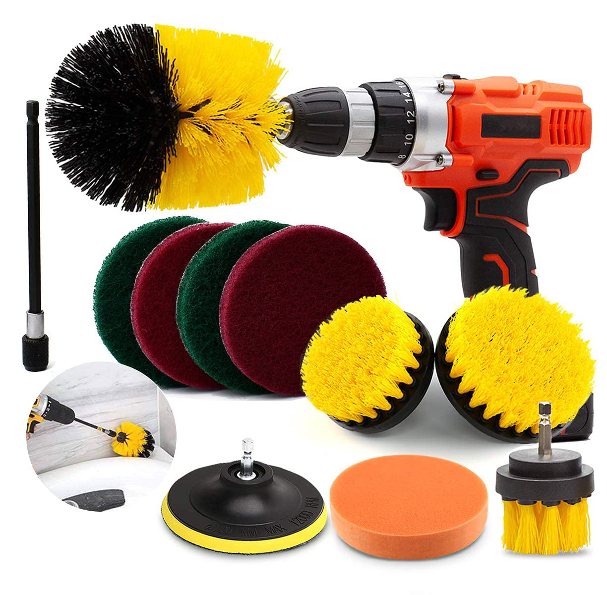 **11-Piece Drill Brush Attachment Set - All-Purpose Scrubber Kit for Bathroom, Toilet, Grout, Floor, Tub, Shower, Tile, Auto & Kitchen Sinks - Deep Cleaning Power Tools for Home & Car**