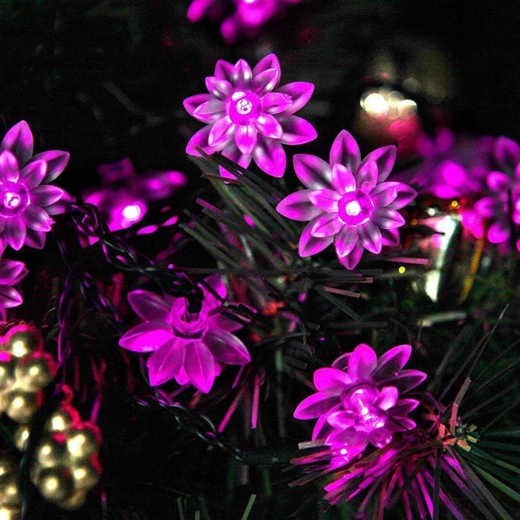 Solar Powered LED Lotus Flower String Lights - 21ft 50 LED Waterproof Outdoor Fairy Lights for Garden, Patio, Wedding & Christmas Decor (Pink) | Perfect for Backyard Parties, Holiday Lighting & Romantic Ambiance