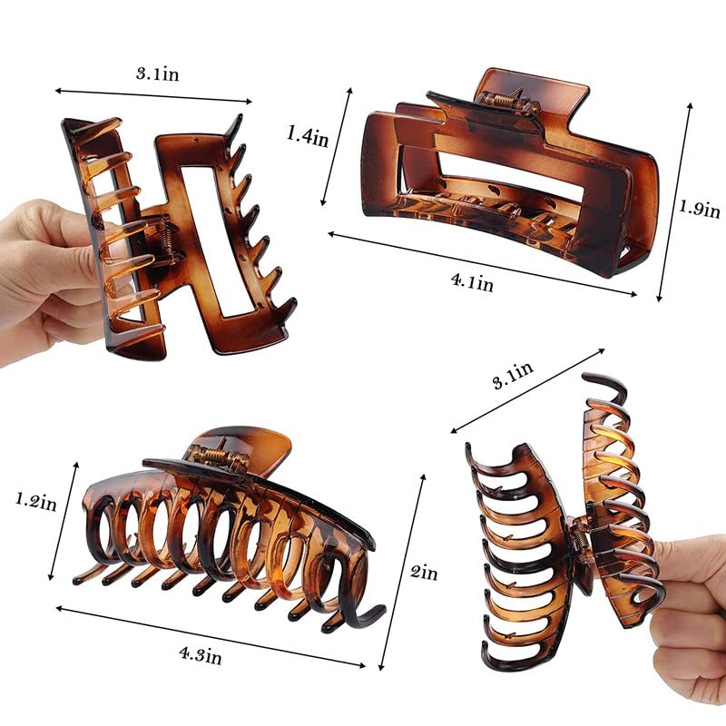 Belicia 8 Pack Large Hair Claw Clips for Women - 4.3 Inch Rectangular Hair Clips, Hair Jaw Clamps (4 Colors) - Perfect for Ponytails, Buns and Everyday Hairstyles