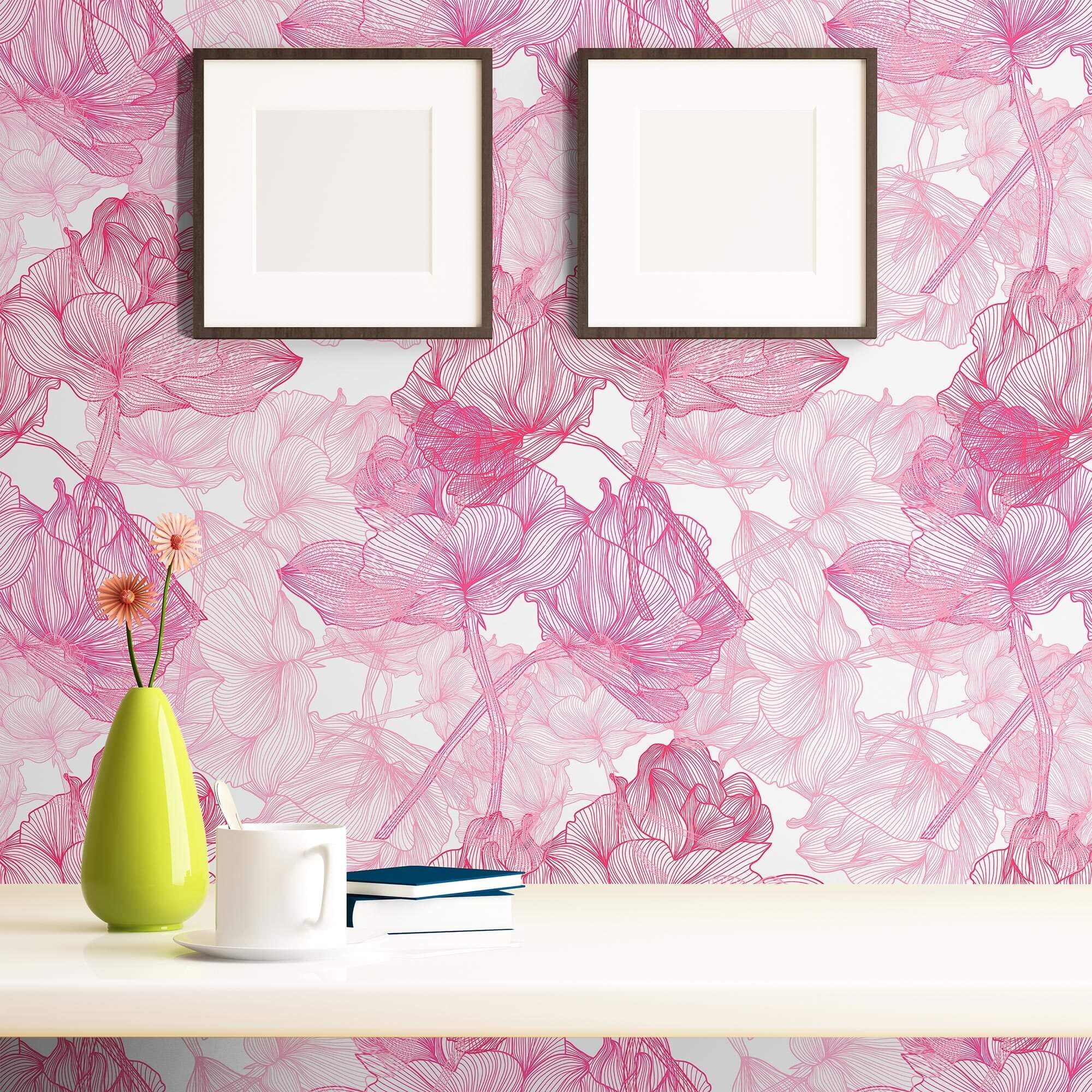 Pink and White Floral Peel and Stick Removable Wallpaper - Self-Adhesive Wall Decal for Bedroom, Nursery, Living Room Home Decor