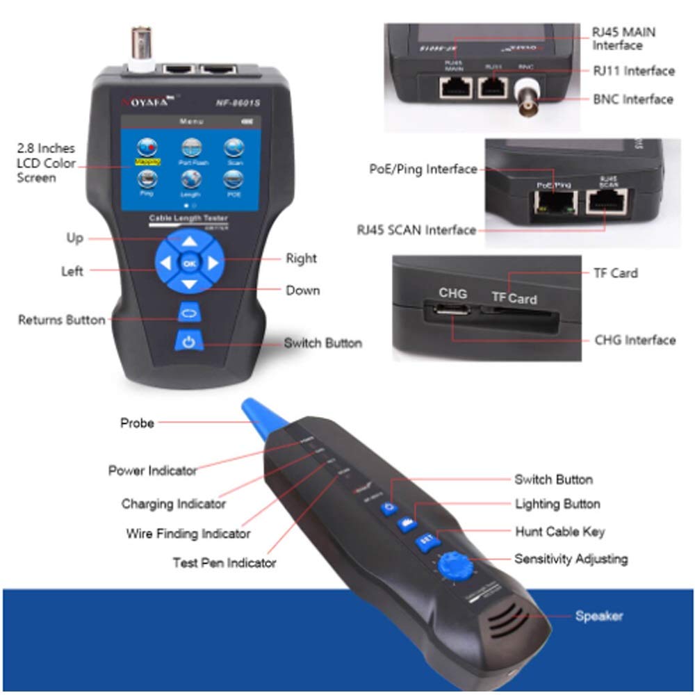 3-in-1 Network Cable Tester NF-8601S - LCD Display RJ45 Ethernet & Telephone Line Tester with Length Measurement & Breakpoint Detection - Perfect for IT Professionals, Network Installations & Home Office Setup