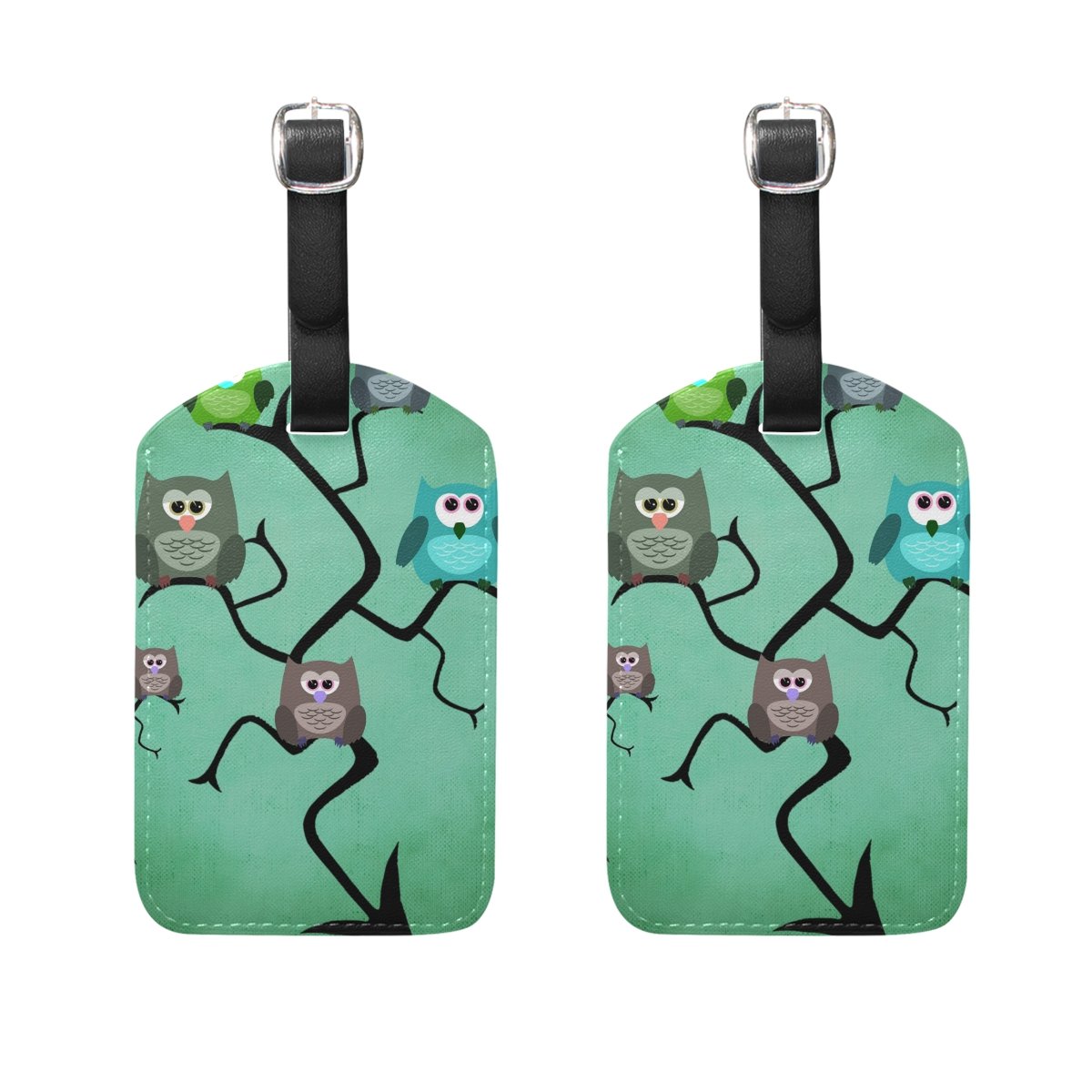 Set of 2 Cute Owl & Branches Luggage Tags - Durable Suitcase Labels for Travel Accessories | Perfect for Airports, Cruise Ships & Business Trips