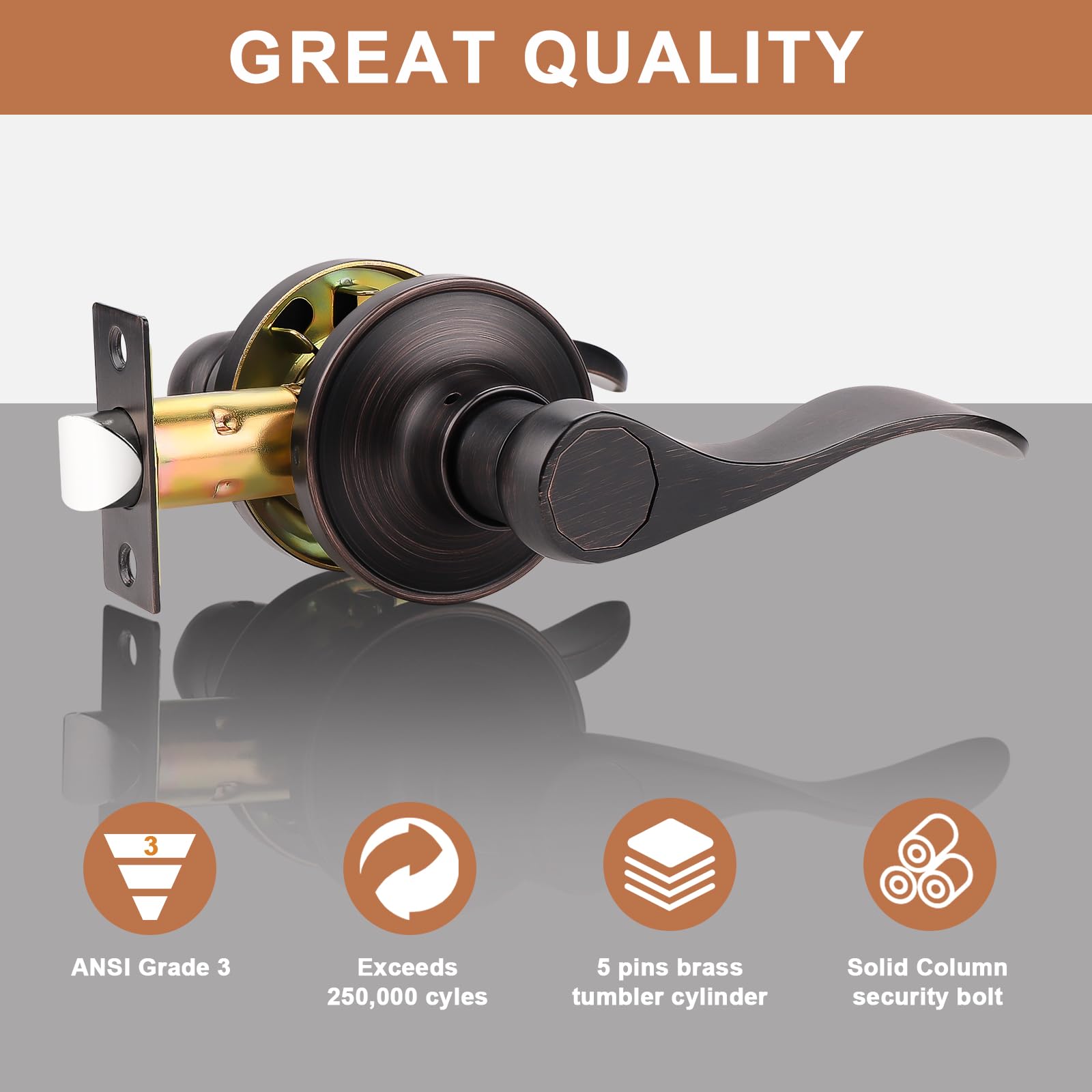 5 Pack Non-Locking Passage Door Lever Set - Oil Rubbed Bronze Wave Design for Hallways & Closets - Reversible Right/Left Handed Keyless Entry - Perfect for Bedrooms, Bathrooms & Interior Doors