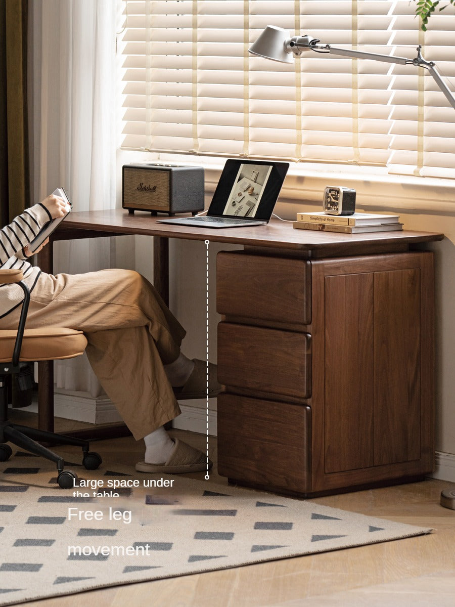 Premium Black Walnut & Ash Solid Wood Desk with 3 Drawers - Modern Home Office Writing Table for Study, Work & Remote Workspace
