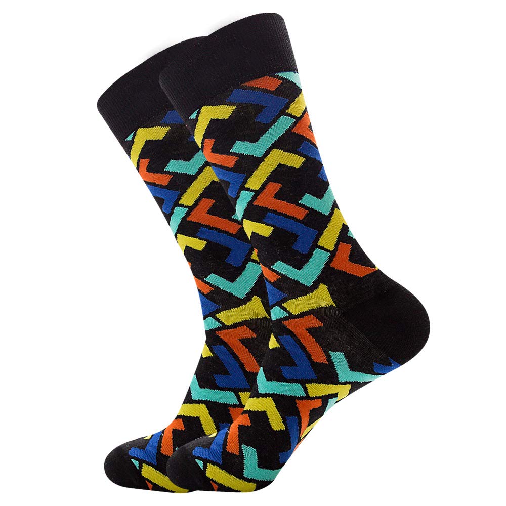 Trendy Striped Men's Casual Socks with Wave Print - Soft, Comfortable & Durable for Everyday Wear, Work & Sports