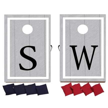 Custom Wedding Bag Toss Game - Personalized Cornhole Set for Weddings - Gray Monogram Design - Perfect for Outdoor Wedding Receptions & Backyard Parties