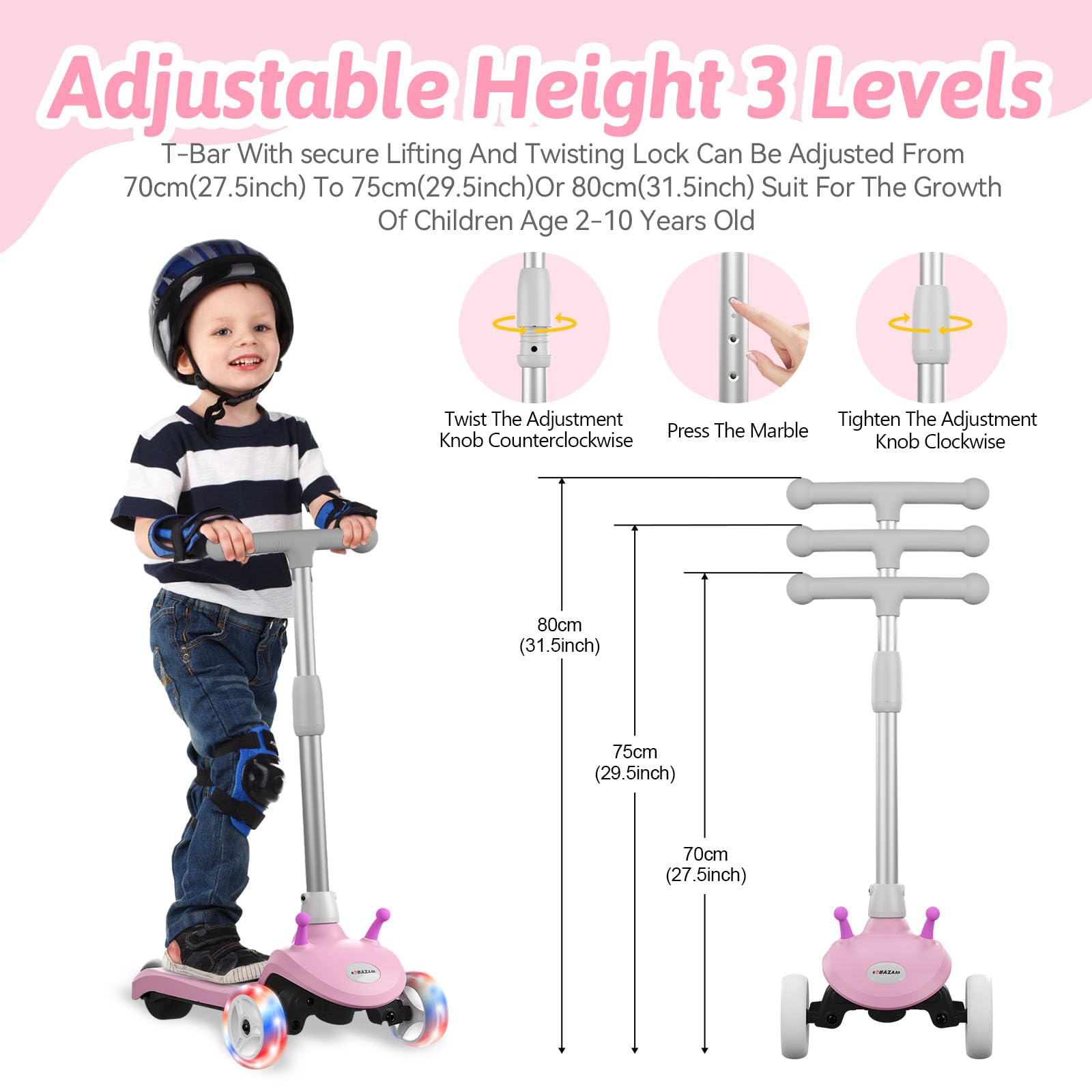 Best Electric Scooter for Kids Ages 3-8 - 3 Wheel LED Light-Up Scooter with Adjustable Height & Lean-to-Steer Design | Perfect Birthday Gift for Boys & Girls | Indoor & Outdoor Ride-On Toy