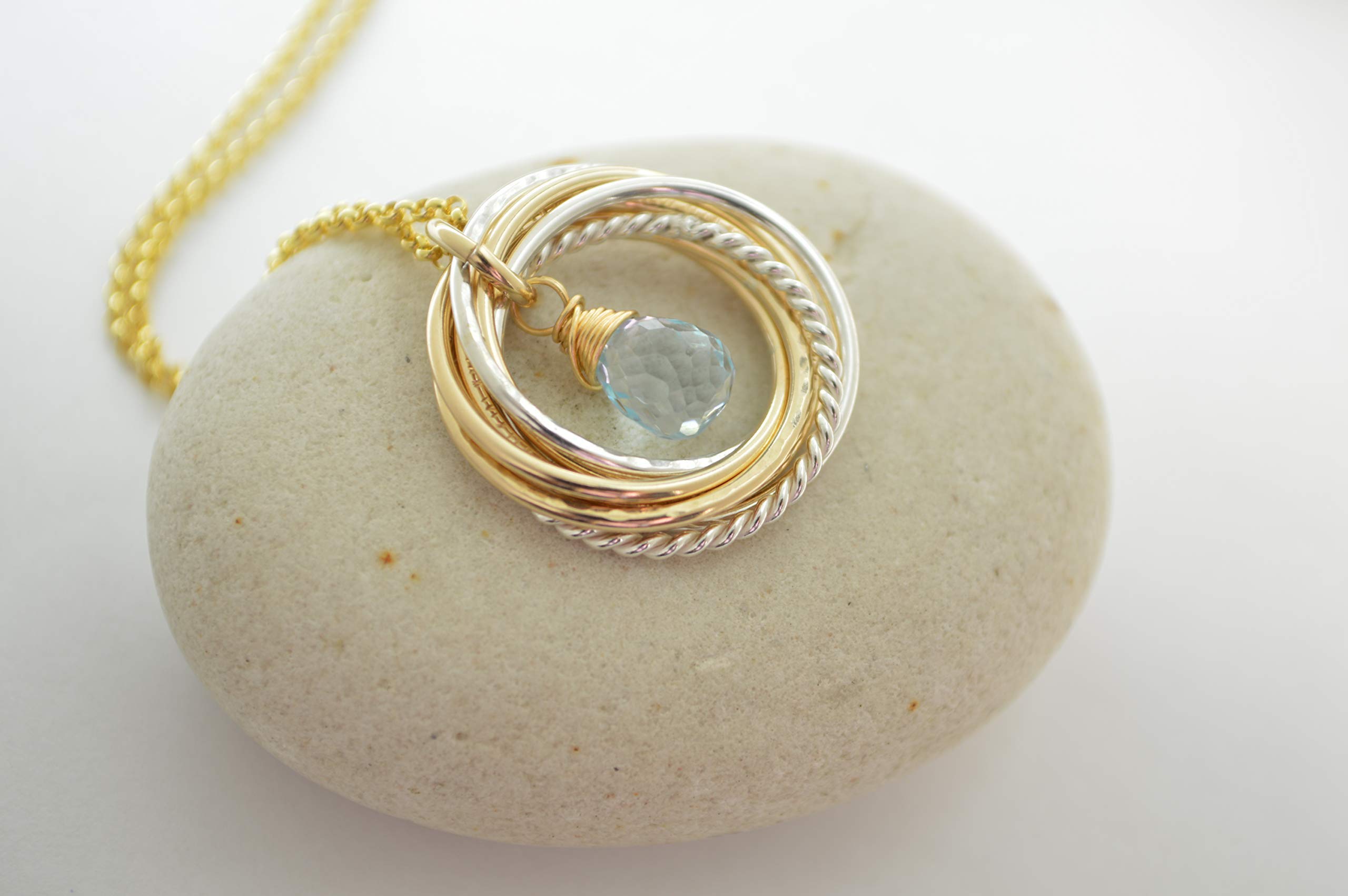 70th Birthday Gifts for Women - Blue Topaz Birthstone Necklace Jewelry with 7 Rings for 7 Decades | Perfect Mother's Day, Anniversary & Milestone Celebration Present