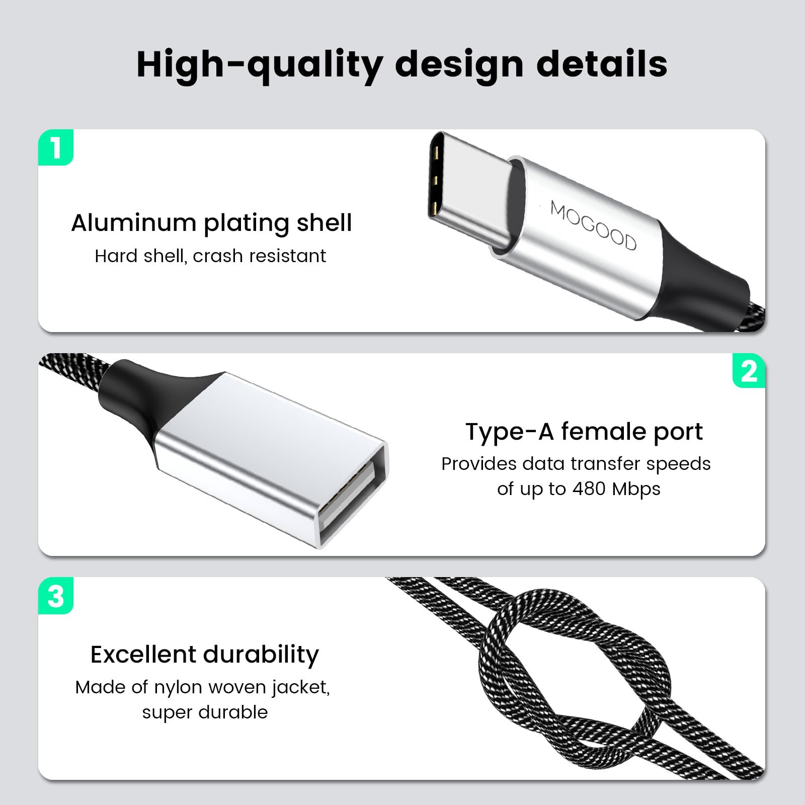 USB C to 3 USB A 2.0 Hub Adapter - Type C Male to Triple USB Female Splitter Cable for MacBook, iPad Pro/Air, Surface Go, PC & Laptop - Perfect for Charging Multiple Devices Simultaneously