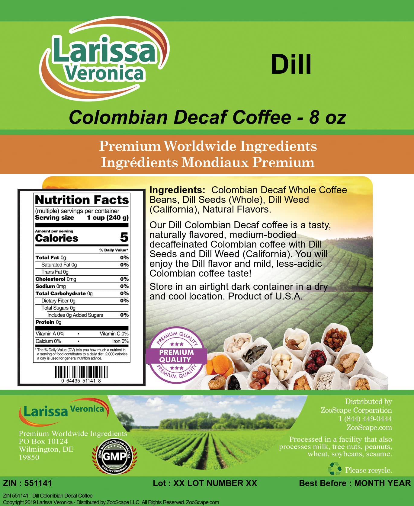Premium Colombian Decaf Coffee Beans - Gourmet, Naturally Flavored, Whole Bean Coffee (8 oz) | Perfect for Home Brewing, Office Use & Gift Giving | ZIN: 551141