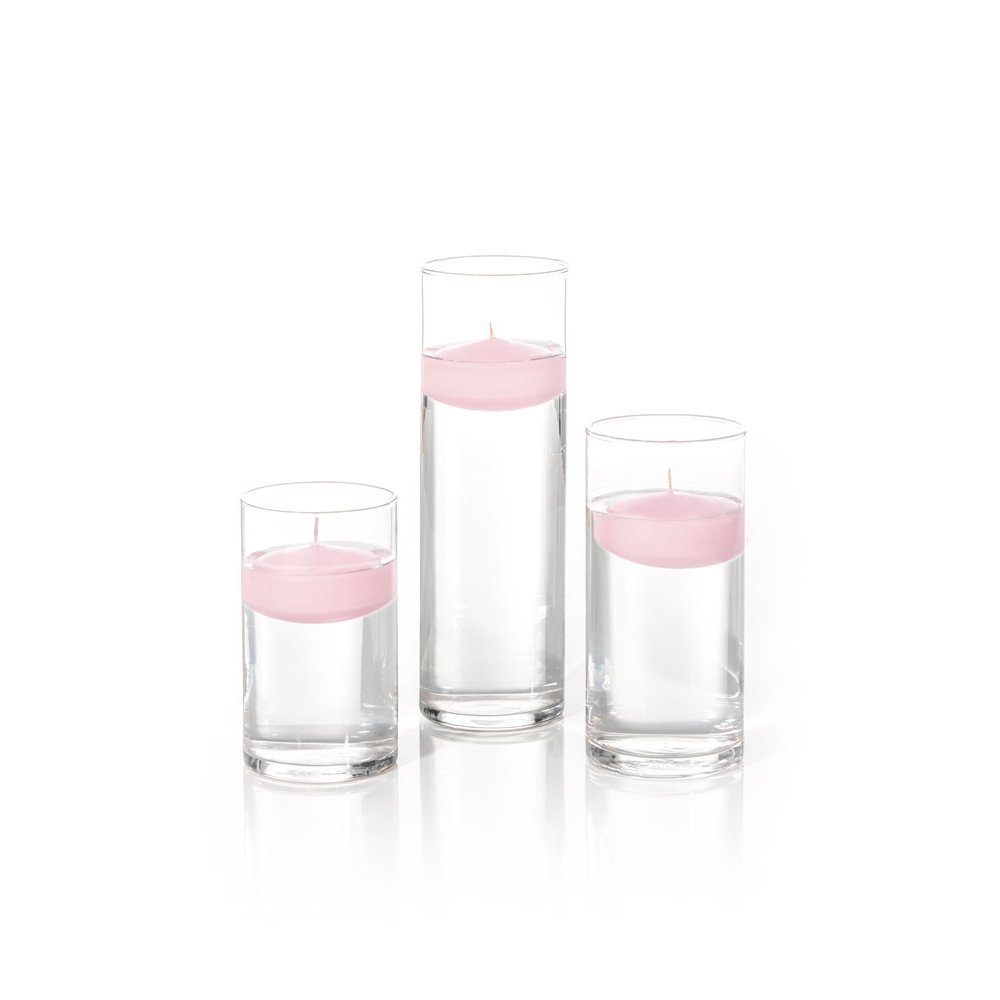 Yummi Set of 18 Floating Candles and Cylinder Vases - Blush Pink for Weddings, Romantic Dinners & Spa Decor