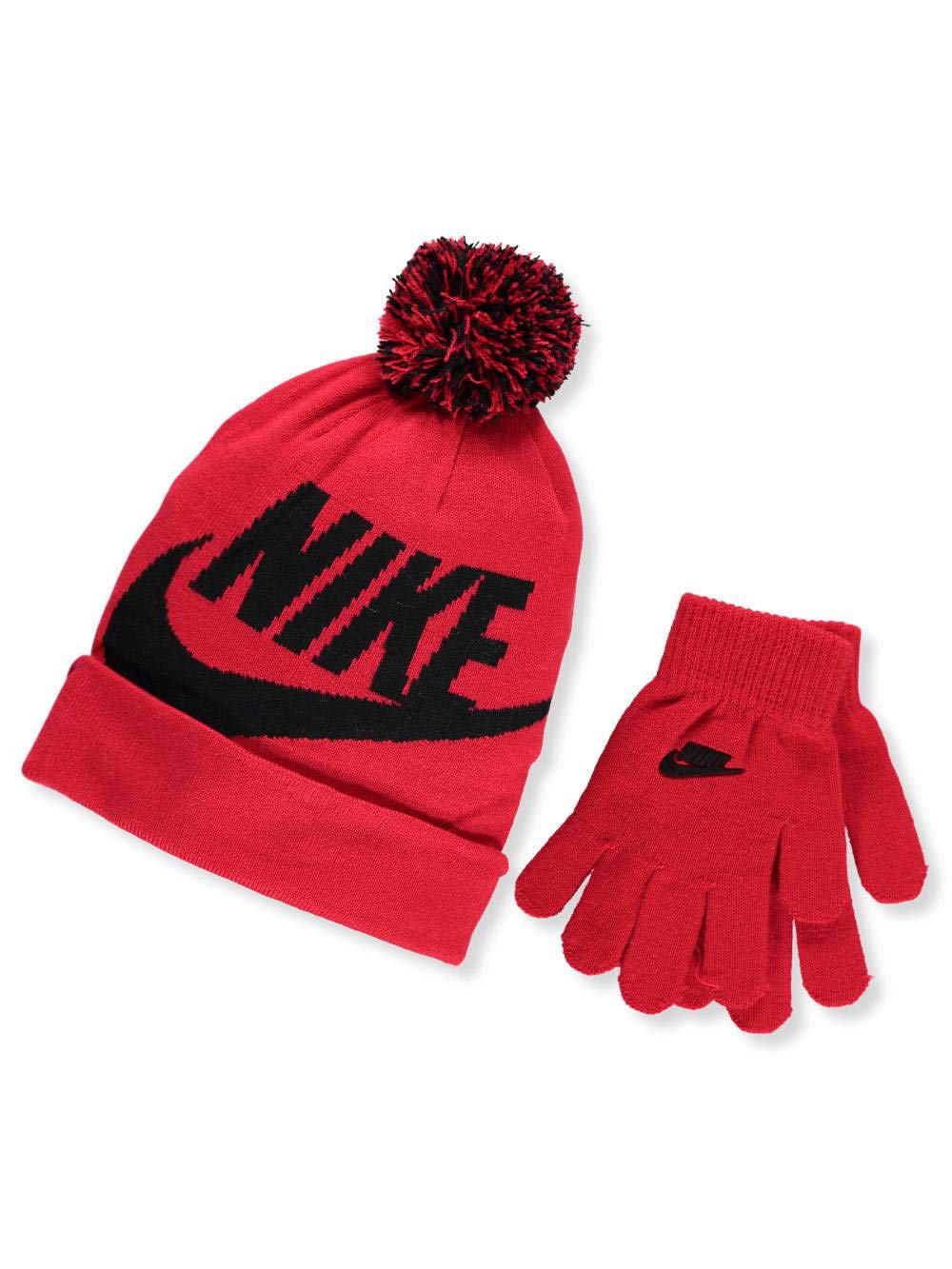 Nike Kids' Swoosh Pom Beanie Hat and Gloves Set - Warm Winter Accessories for Boys & Girls - Perfect for Snow Play, Skiing, and Outdoor Activities
