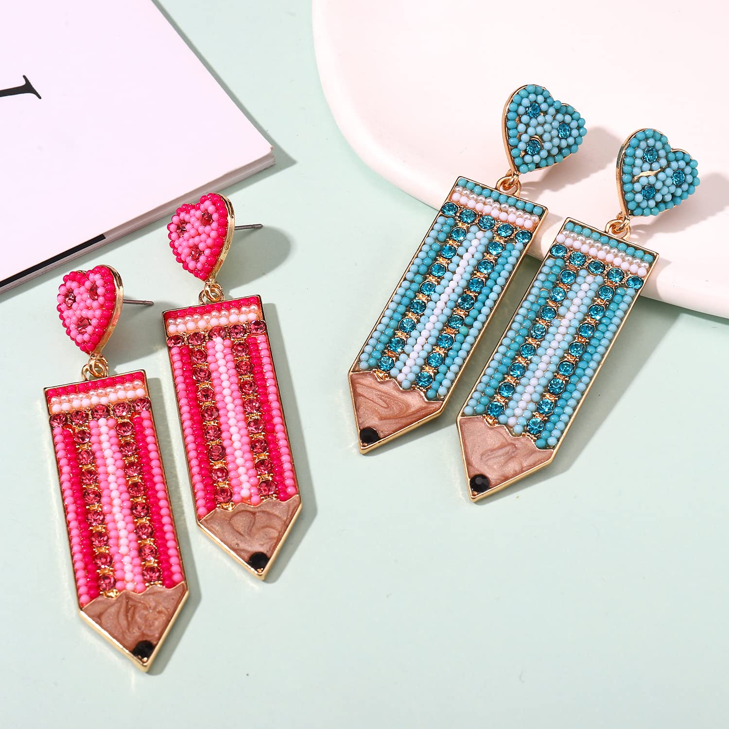 Hypoallergenic Teacher Earrings - Rhinestone Beaded Drop Dangle Earrings for Women, Perfect for Back to School & Teacher Appreciation Gifts