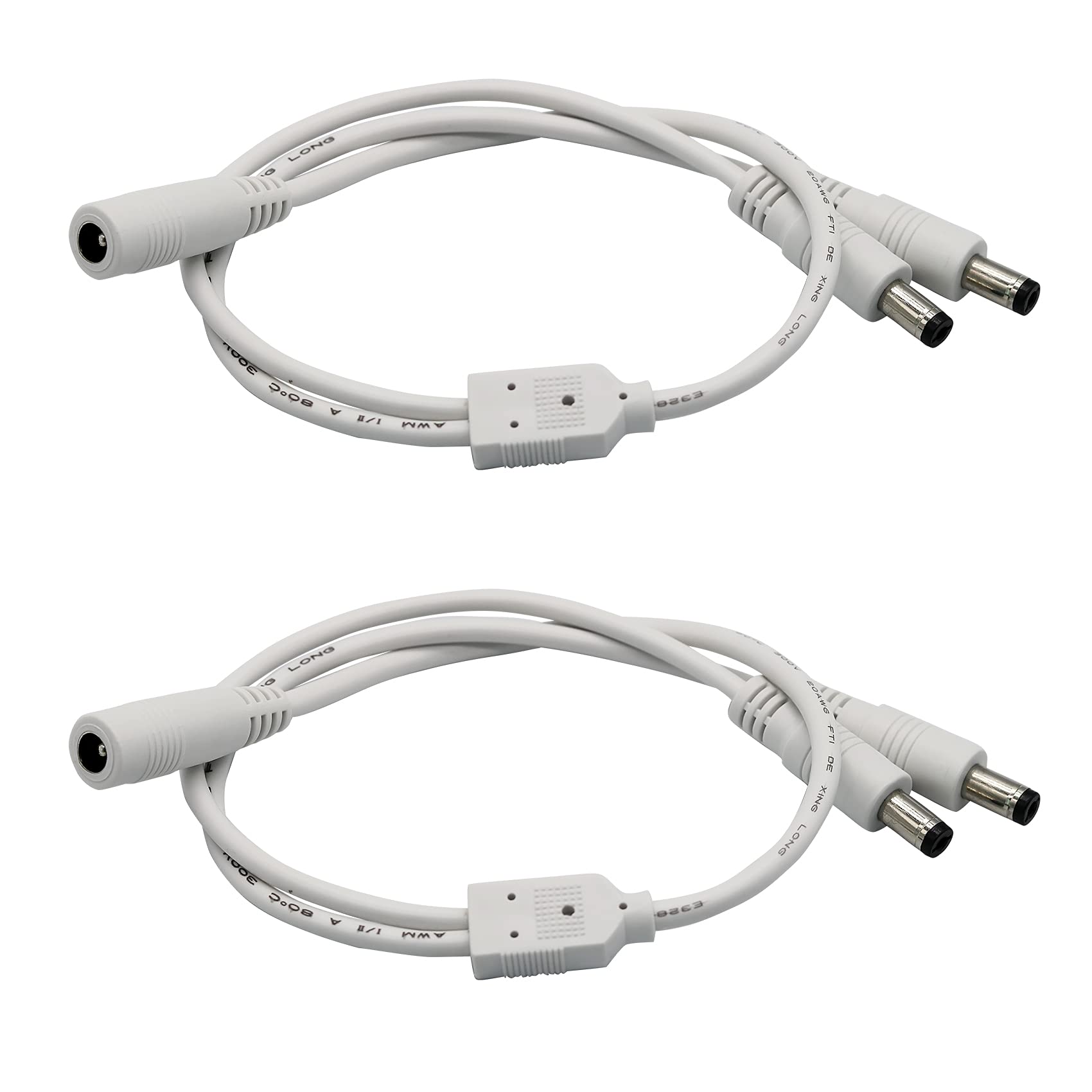 PAUTIX 2-Pack DC 1 Female to 2 Male 5.5mm x 2.1mm Power Splitter Cable - Y Adapter for LED Strip Lights, CCTV Security Cameras, Routers & Electronics - Extend Power Supply to Multiple Devices