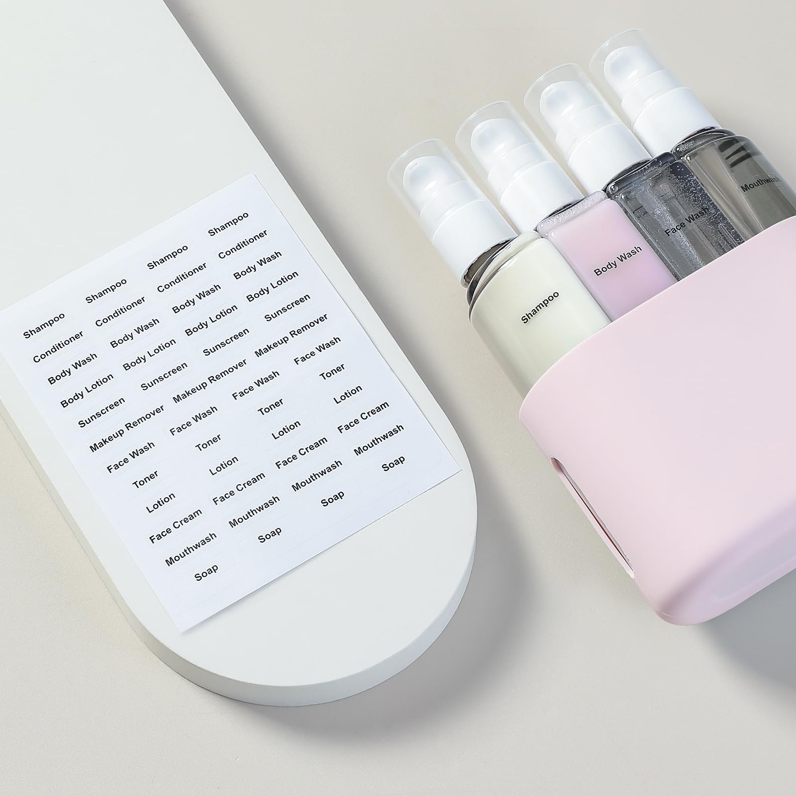 3oz TSA Approved Travel Bottles for Toiletries - 4 Pack Leak Proof Refillable Containers with Labels for Shampoo, Conditioner & Liquid Soap | Portable Cosmetic Dispenser Set for Vacation, Gym & Air Travel (Pink)