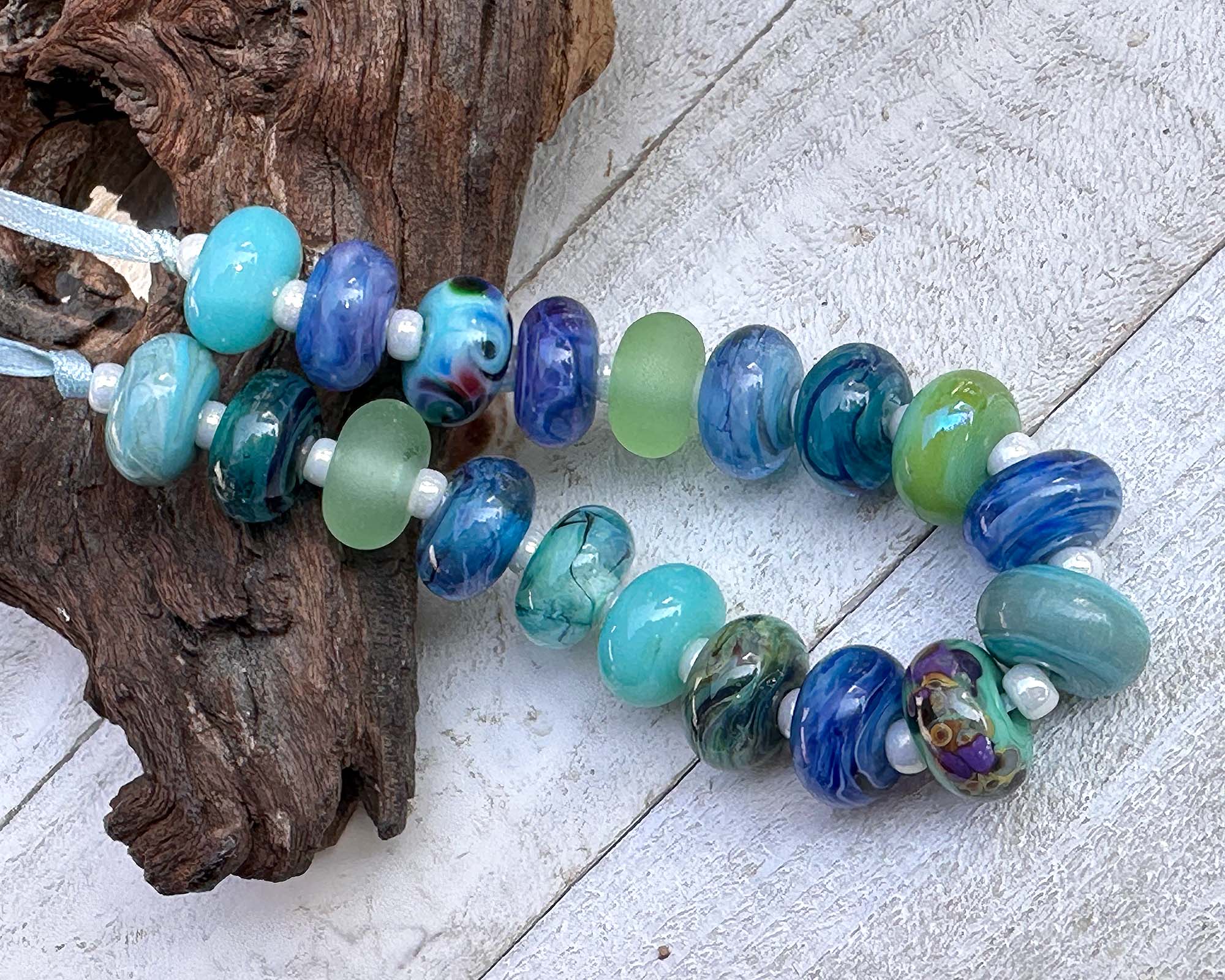 19 Turquoise & Green Mix Lampwork Beads Set for Jewelry Making - DIY Bracelet, Necklace & Craft Projects - Handmade Glass Beads for Boho Style Accessories