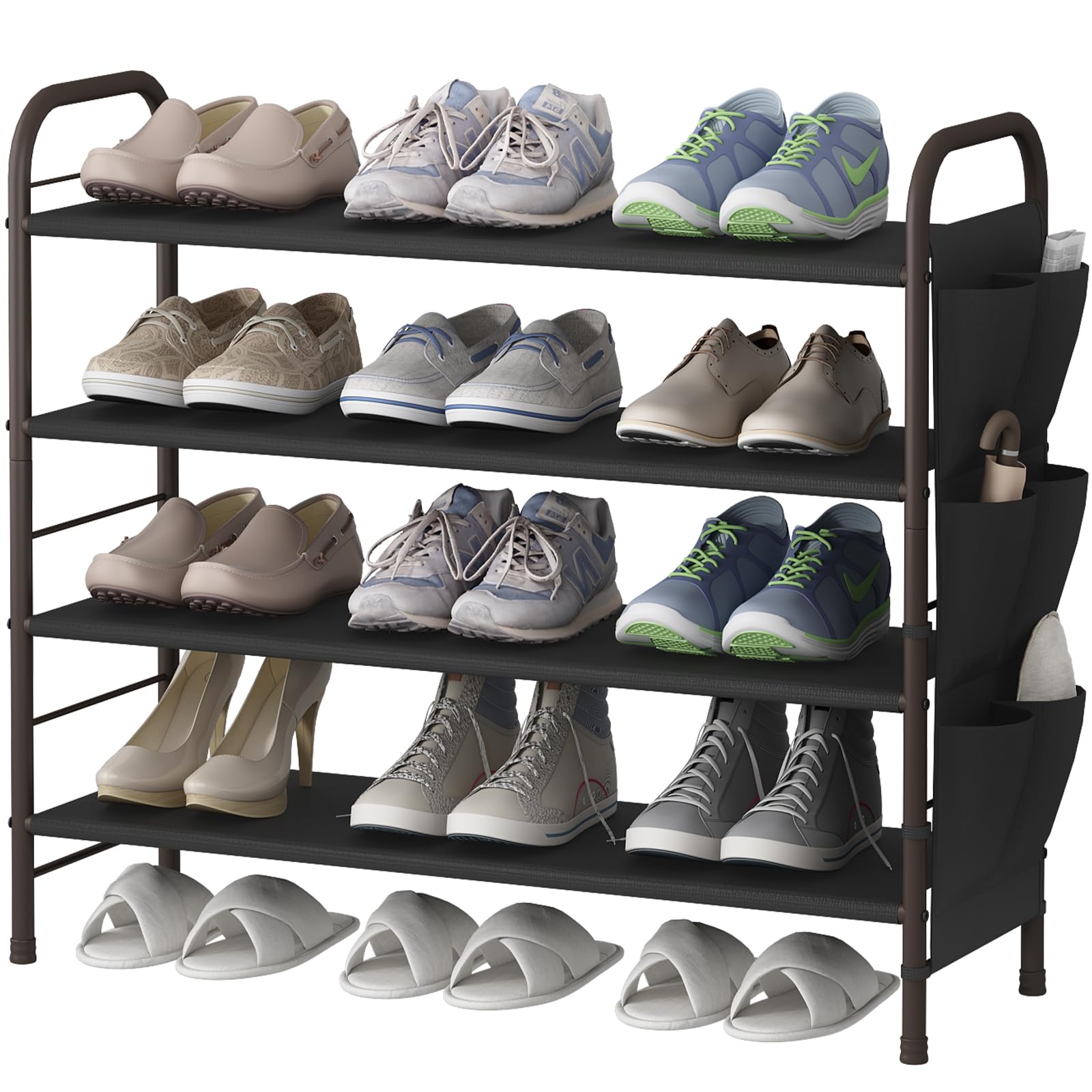 4-Tier Metal Shoe Rack Organizer - Free Standing Shoe Storage Shelf in Bronze | Perfect for Entryway, Closet & Bedroom Organization
