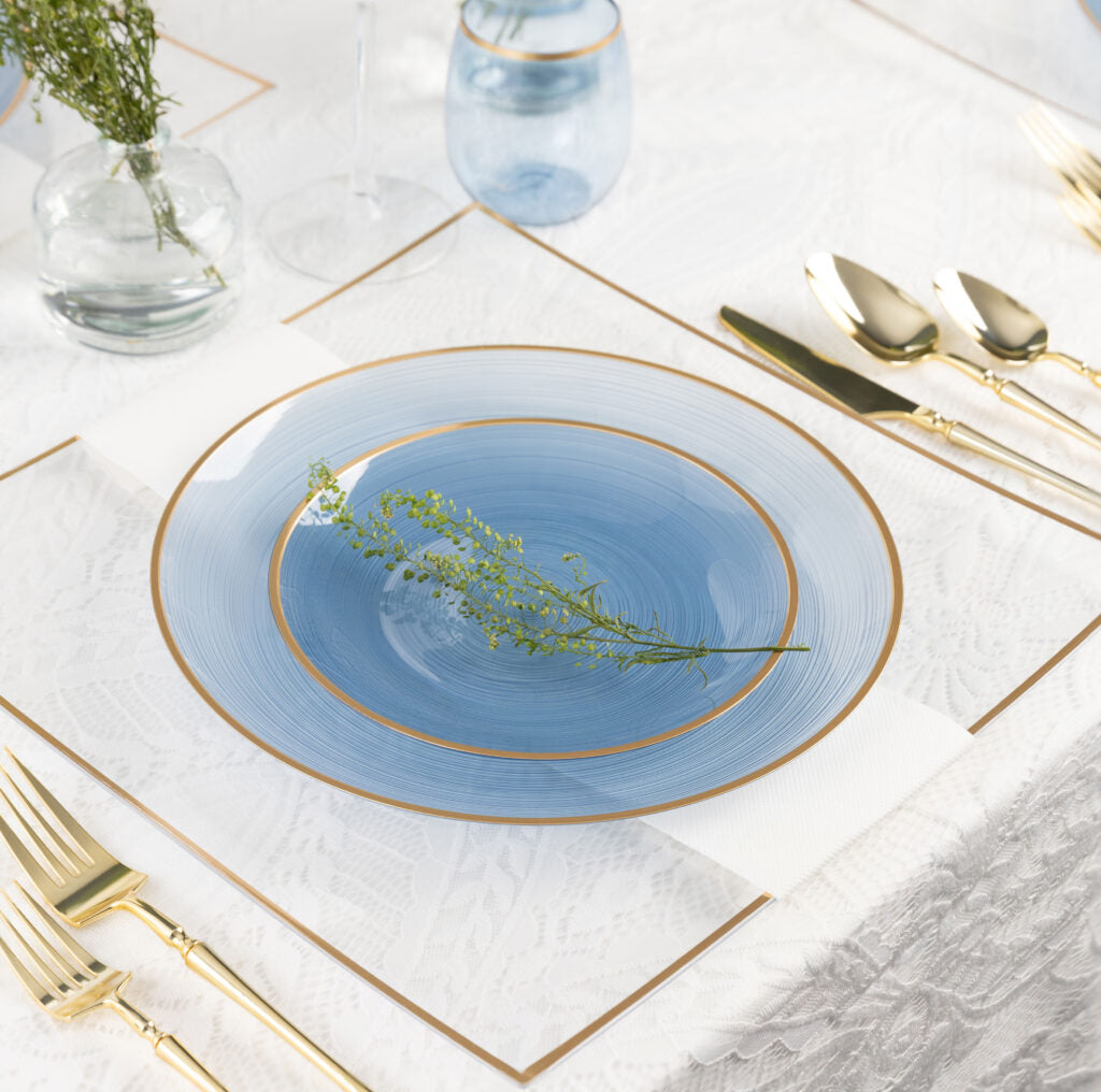 32-Piece Blue Transparent & Gold Plastic Dinnerware Set - Crystal Design for 16 Guests | Elegant Party Plates, Cups & Cutlery for Weddings, Birthdays & Formal Events