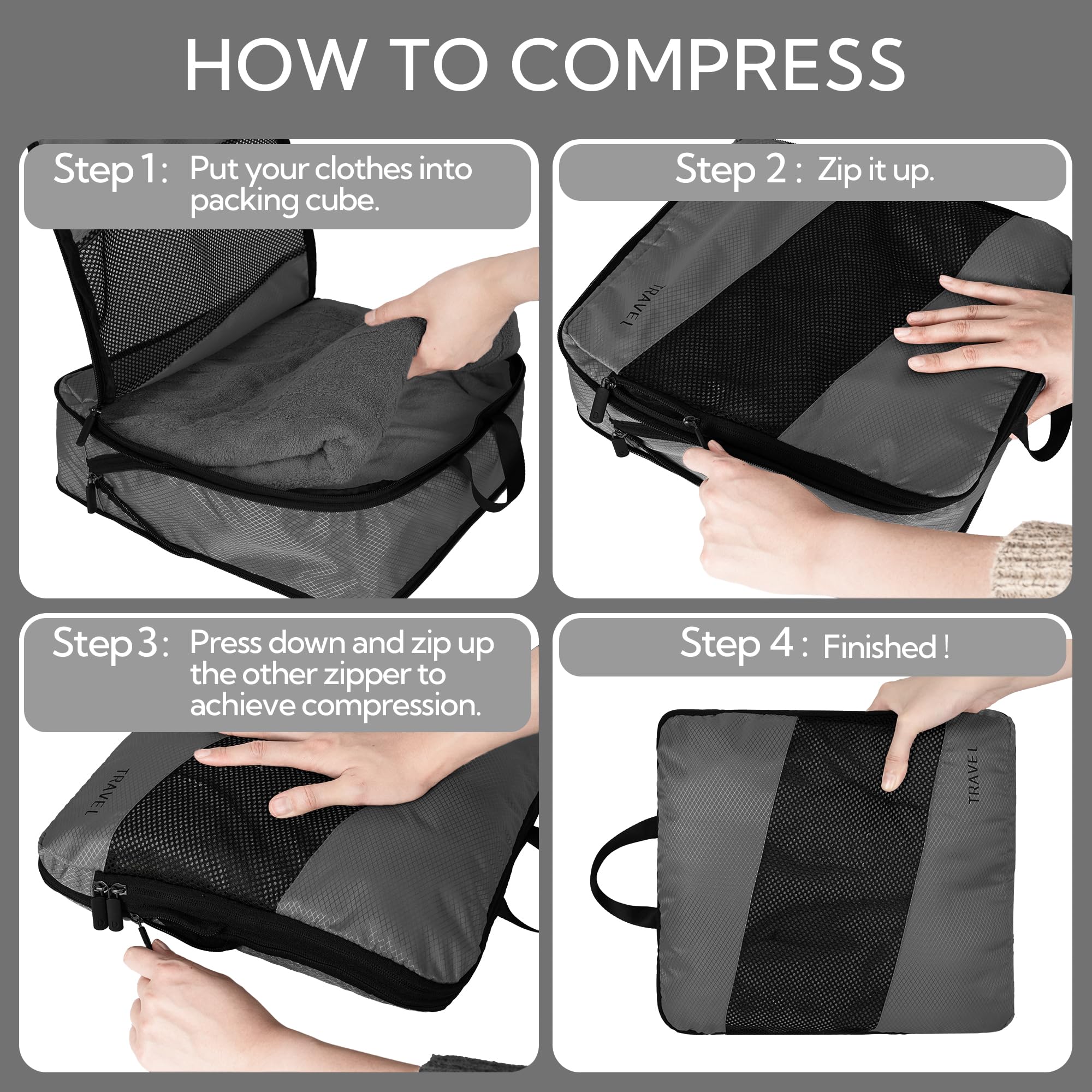 GRANNY SAYS 6-Piece Compression Packing Cubes Set | Expandable Travel Organizer for Clothes | Lightweight Carry-on Luggage for Cruise, Airplane & Business Trips | Foldable Travel Backpack Accessories for Women (Black) | Perfect for Vacation Packing, Business Travel & Weekend Getaways
