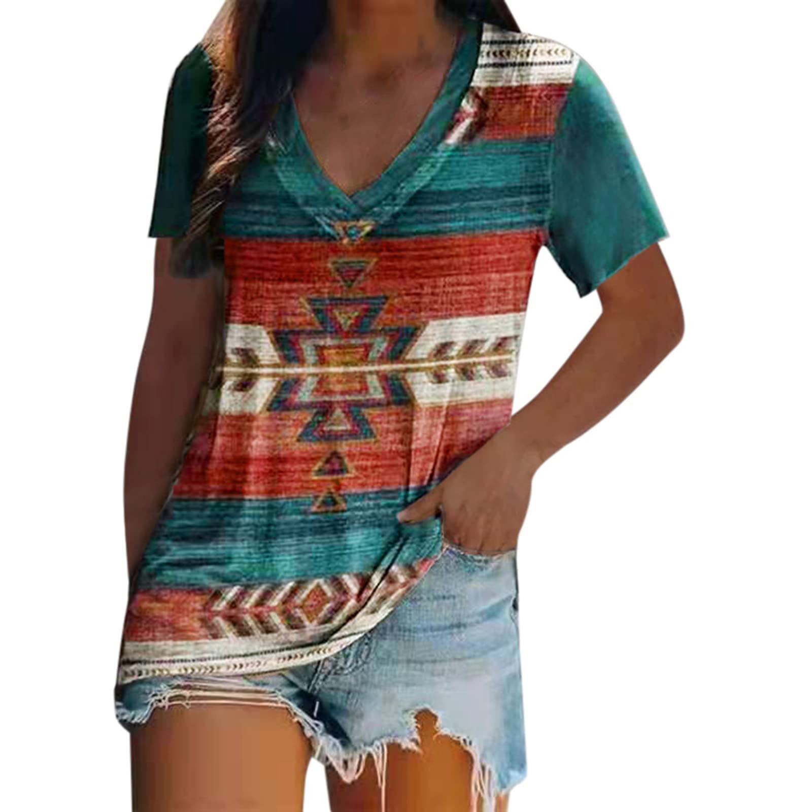 Women's Summer V-Neck Short Sleeve T-Shirts - Colorful Butterfly Printed Loose Graphic Tunic Tops | Casual Wear, Beach Outfits, Vacation Essentials