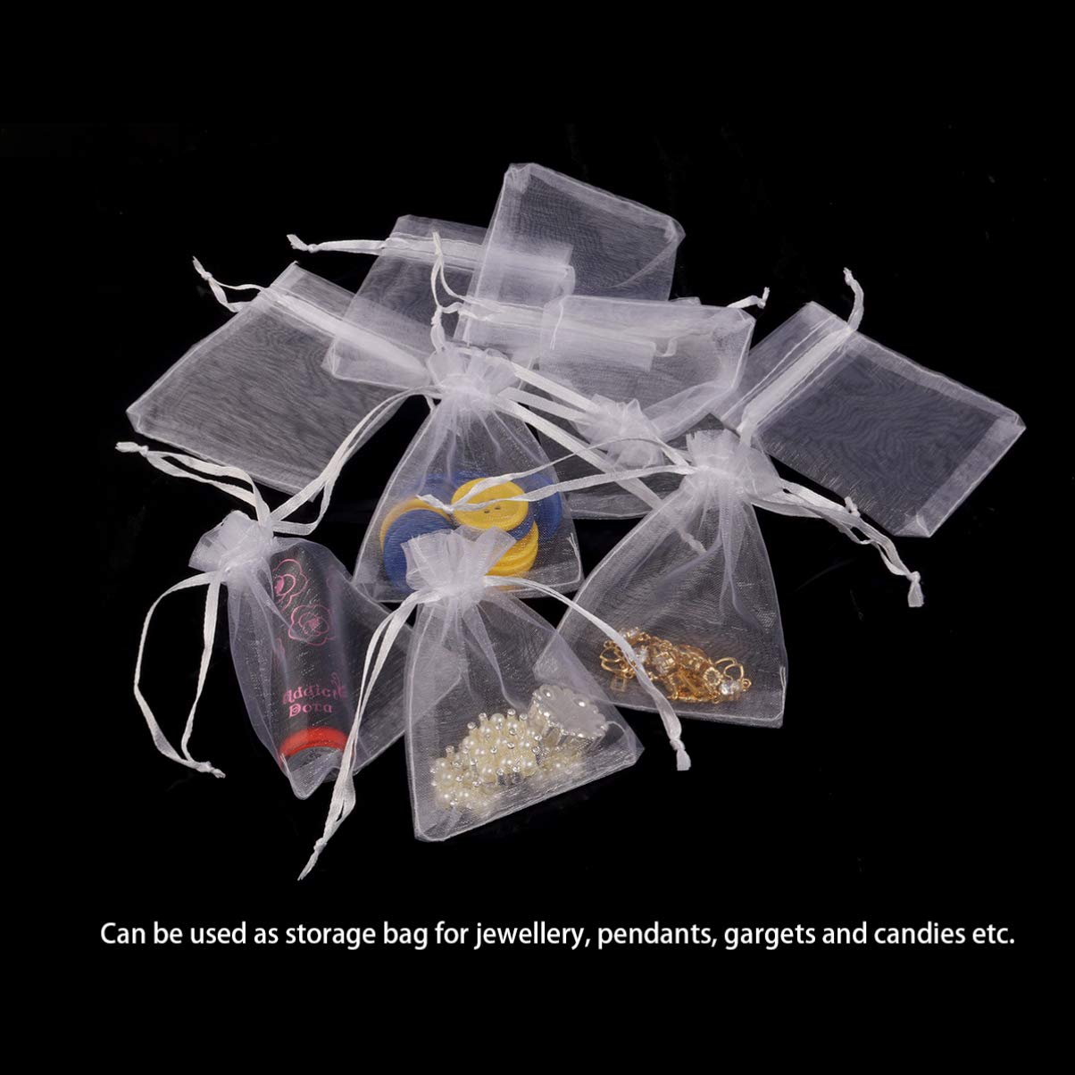 50pcs White Organza Drawstring Gift Bags - Clear Jewelry Pouches for Wedding Favors, Party Favors, Bridal Shower, Baby Shower & Candy Packaging - Reusable Small Fabric Bags for Jewelry, Candies, Soaps & Gifts