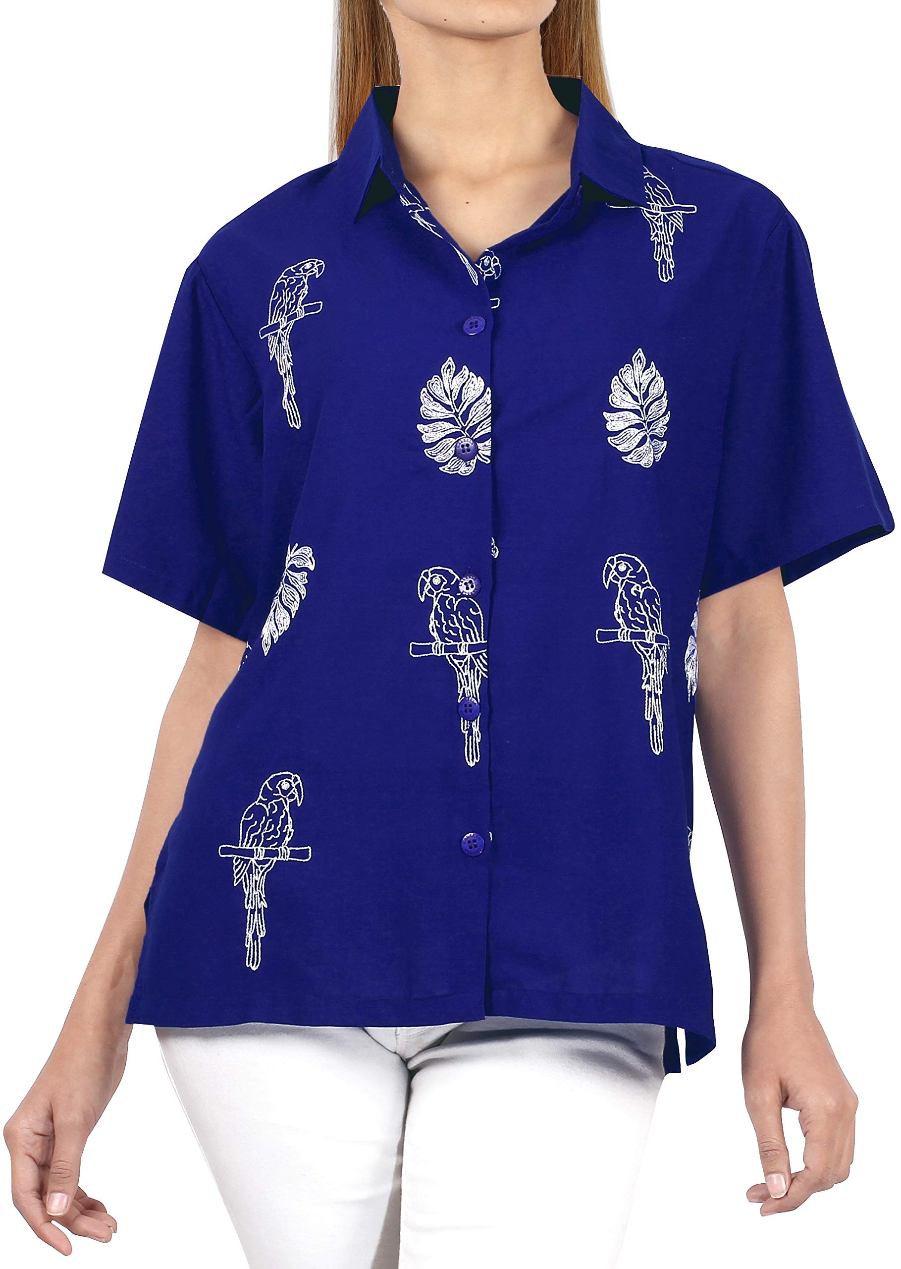 LA LEELA Women's Short Sleeve Hawaiian Blouse - Floral Print Beach Shirt for Summer Vacation, Pool Party & Tropical Getaway