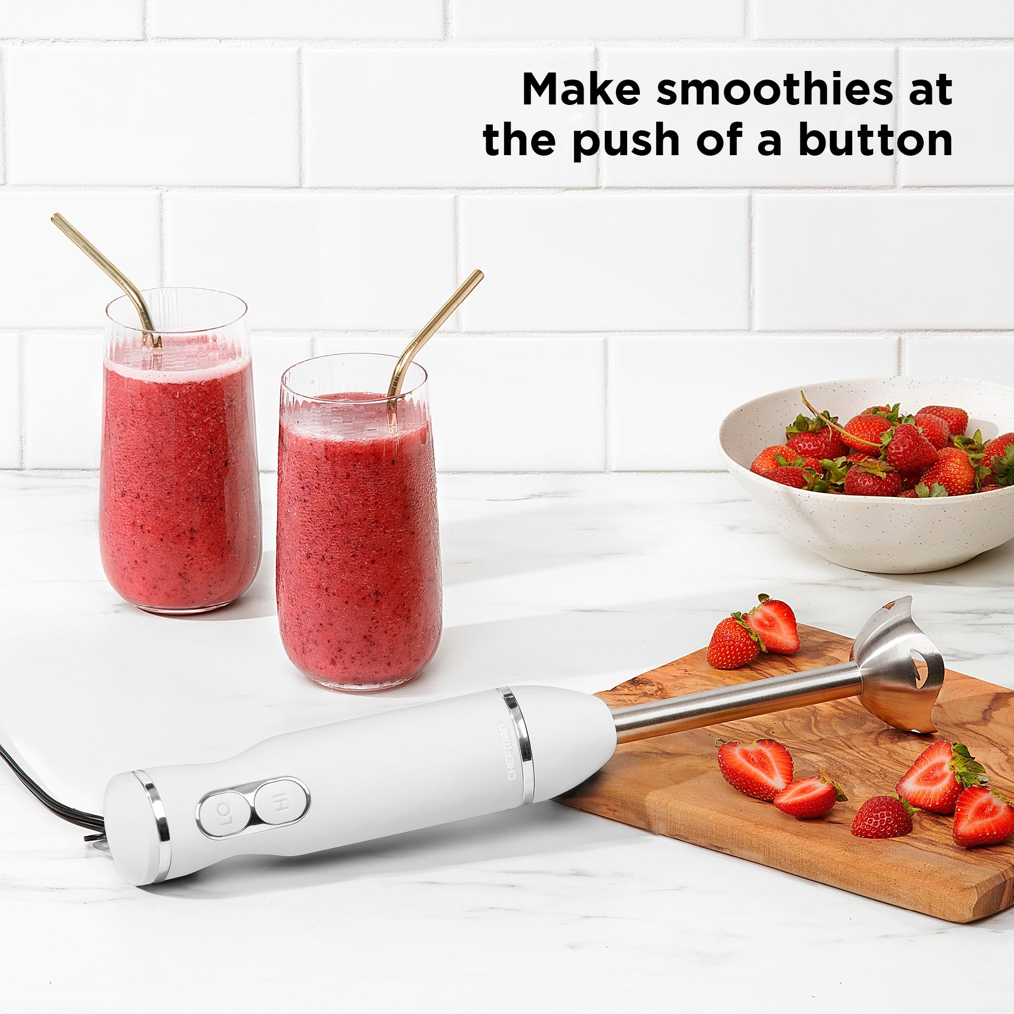 Chefman 300W Immersion Hand Blender with Turbo Boost - Powerful Stick Blender for Smoothies, Soups & Sauces - Ivory (Perfect for Kitchen, Camping & Small Spaces)