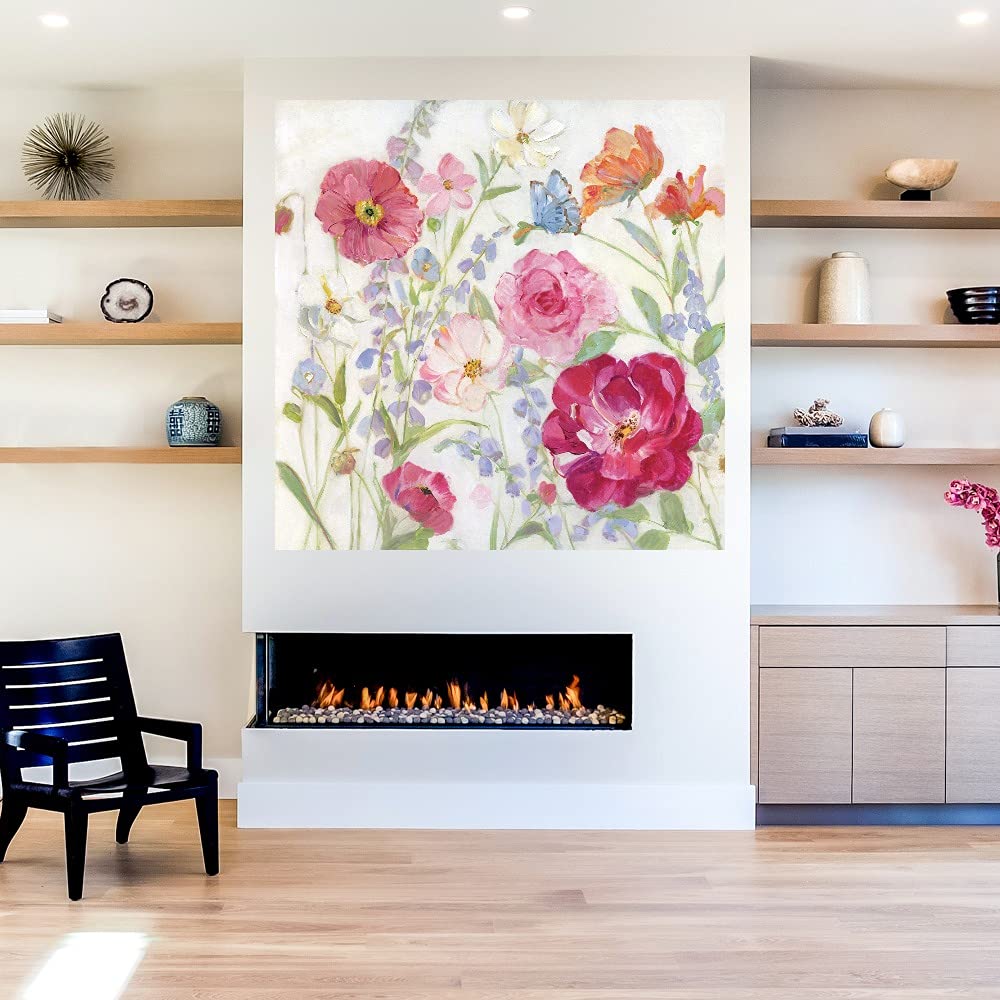 Summer Blooms Canvas Wall Art by Sally Swatland - 37x37 Inch Hand-Painted Floral Painting - Ready to Hang Home Decor for Living Room, Bedroom, Office - Perfect for Spring & Summer Interior Design