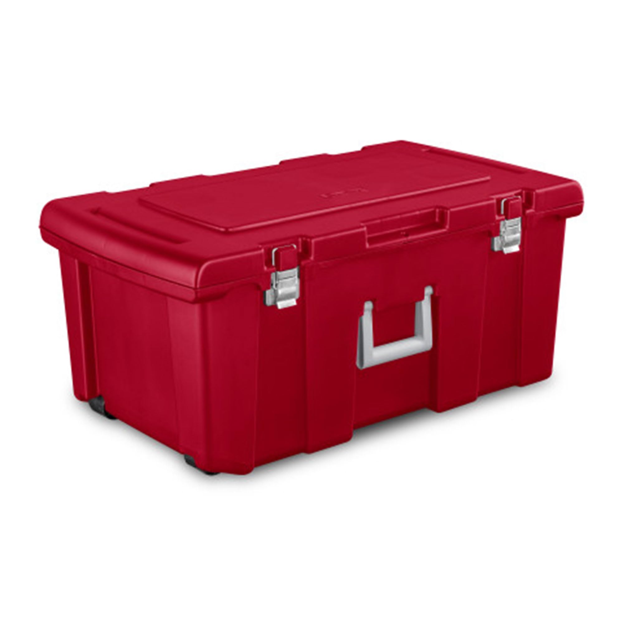 Sterilite 3-Pack Wheeled Footlocker with Lockable Lid - Durable Plastic Storage Containers for Travel, College Dorm, Camping & Home Organization (Red)