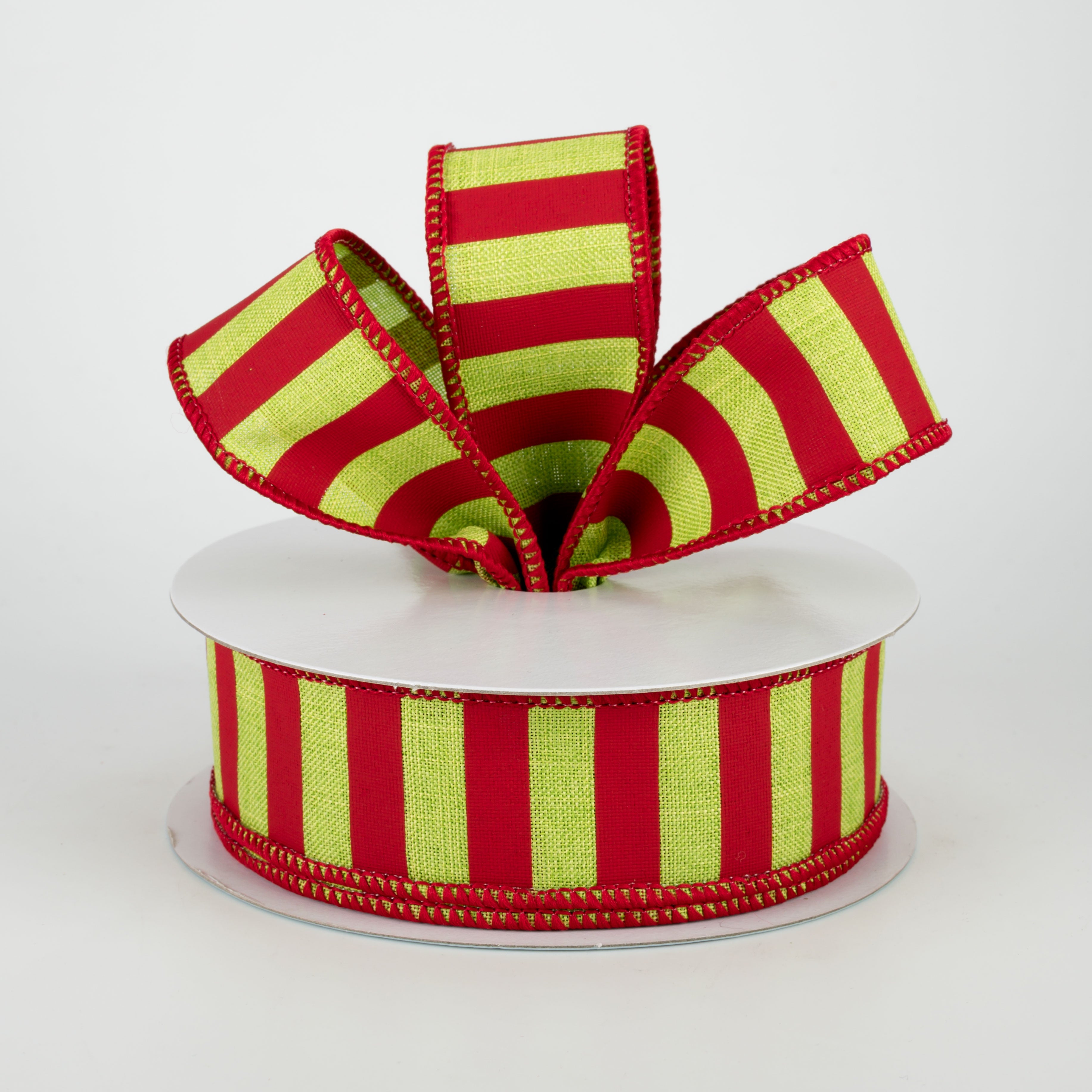 1.5 Inch Medium Stripe Canvas Ribbon - Lime Green & Red (10 Yards) for Gift Wrapping, DIY Crafts, and Party Decorations