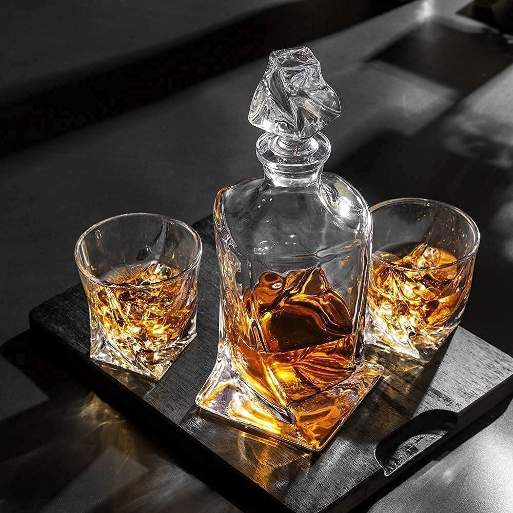 Premium Handmade Crystal Whiskey Decanter Set with 12 Old Fashioned Glasses - Scotch, Bourbon & Irish Whisky Gift Set for Men (13-Piece) - Perfect for Home Bars, Weddings & Whiskey Tasting Events