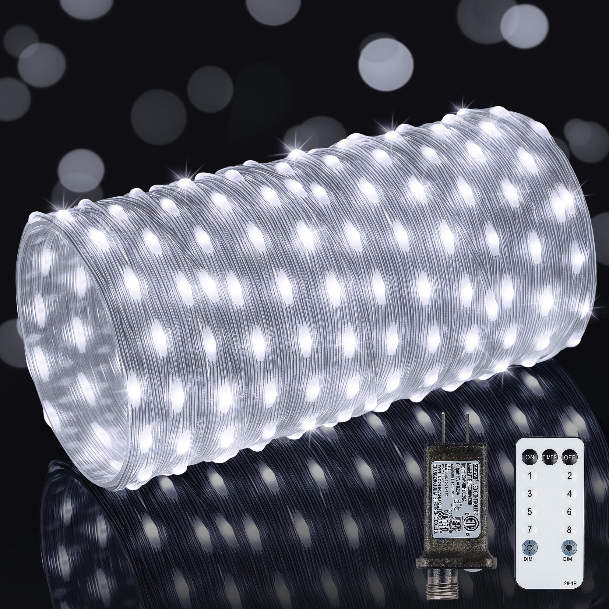 200 LED Fairy Lights - 75.4ft Plug-in String Lights with Remote, 8 Lighting Modes, Clear Wire, Waterproof for Indoor & Outdoor Use - Perfect for Christmas, Bedroom, Wedding, Classroom & Party Decorations (White)