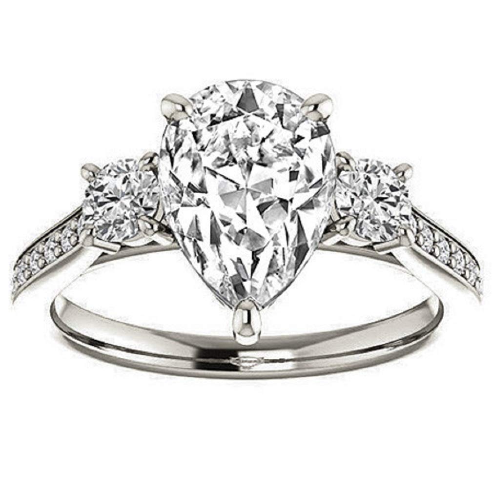 2.50CT Pear Cut Three Stone Moissanite Engagement Ring Set - VVS1 Clarity Colorless 925 Sterling Silver Wedding Band - Perfect Gift for Brides, Anniversaries & Special Occasions