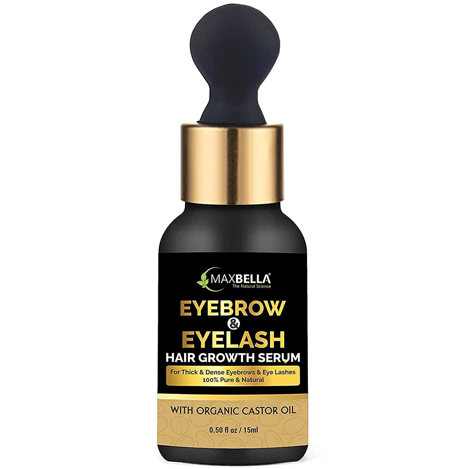 MaxBella® Eyebrow & Eyelash Growth Serum with Castor Oil, Onion Oil & Vitamin E - Natural Formula for Stronger, Fuller, Thicker Lashes & Brows | 15ml | Perfect for Daily Use & Nighttime Routine