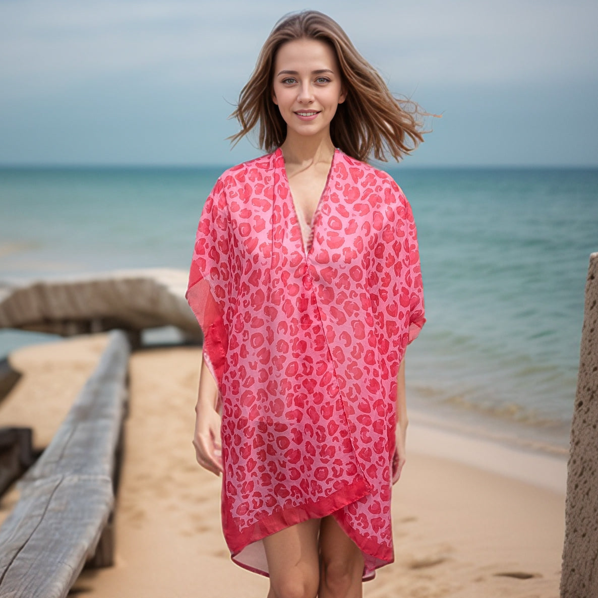 Exclusive Pink Animal Print Kaftan (90x180cm) - Stylish Beach Cover Up, Poolside Lounge Wear & Summer Vacation Outfit for Women