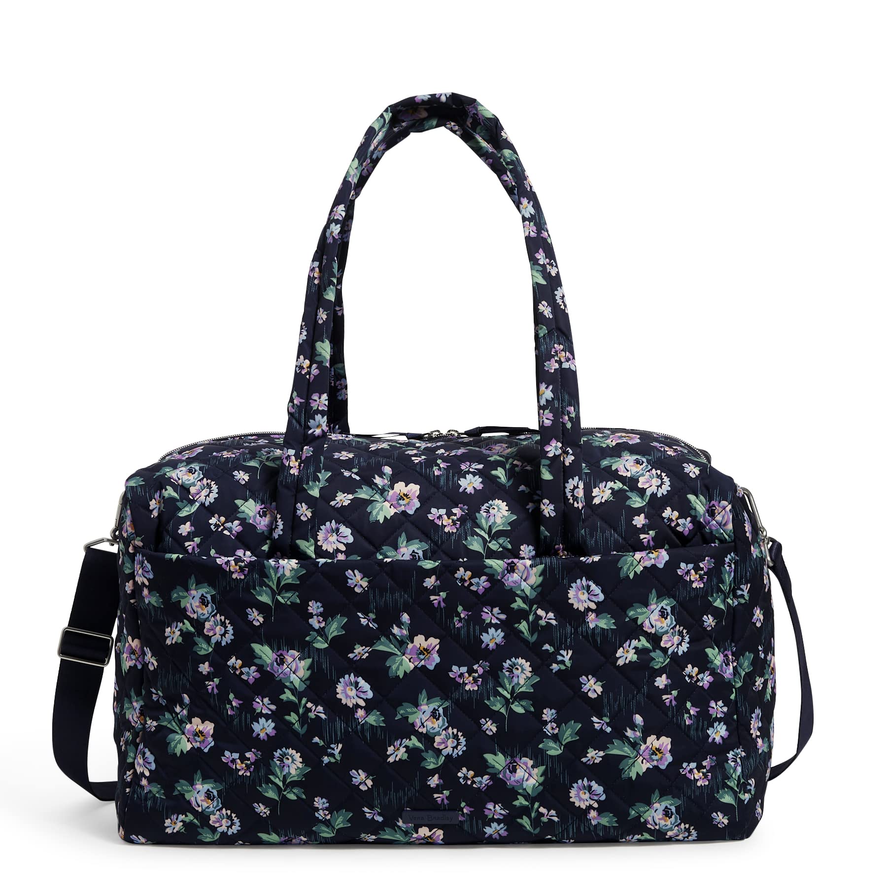 Vera Bradley Women's Large Performance Twill Travel Duffle Bag - Navy Garden - Spacious Carry-On for Gym, Weekend Trips & Work Commute