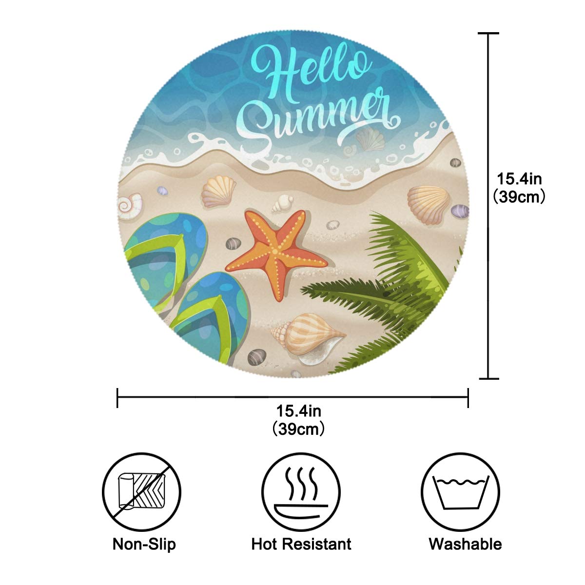 Wamika Round Placemat Set of 6 - 15.4 Inch Beach Themed Table Mats with Starfish & Palm Tree Design for Dining, Kitchen, Indoor Decor | Perfect for Summer Entertaining, Coastal Home Decor, and Beach House Dining
